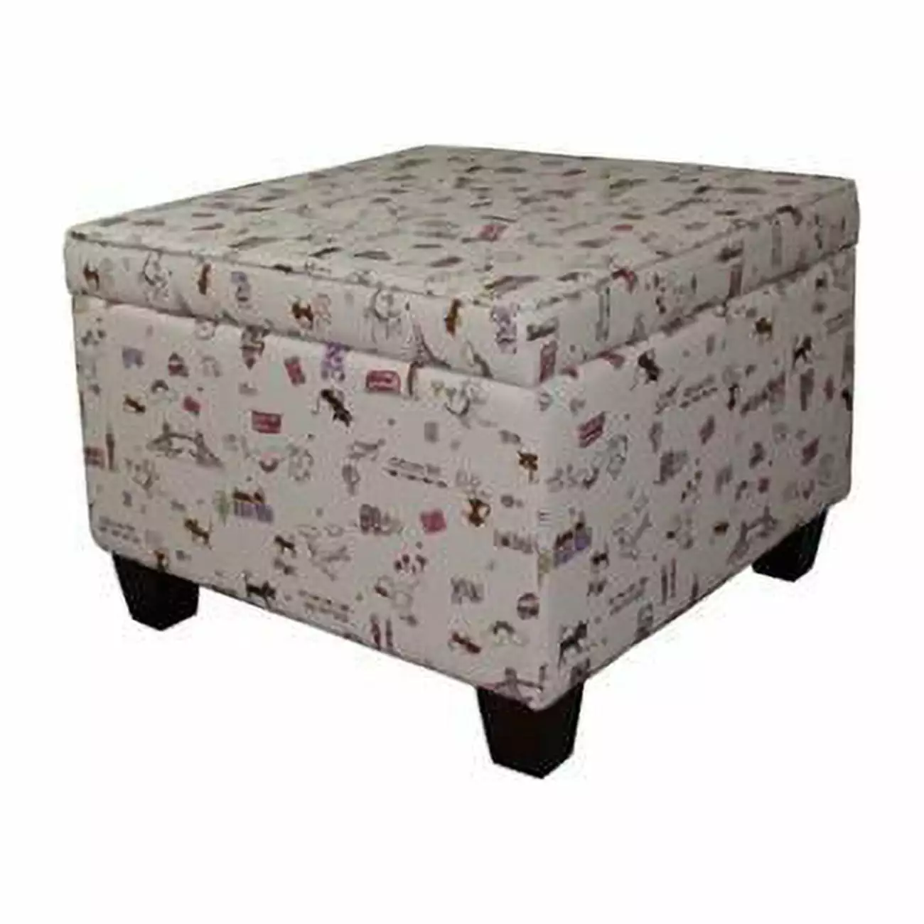HomeRoots Traveling Cats Storage Ottoman Light Tan - Whimsical Footrest Storage Ottomans