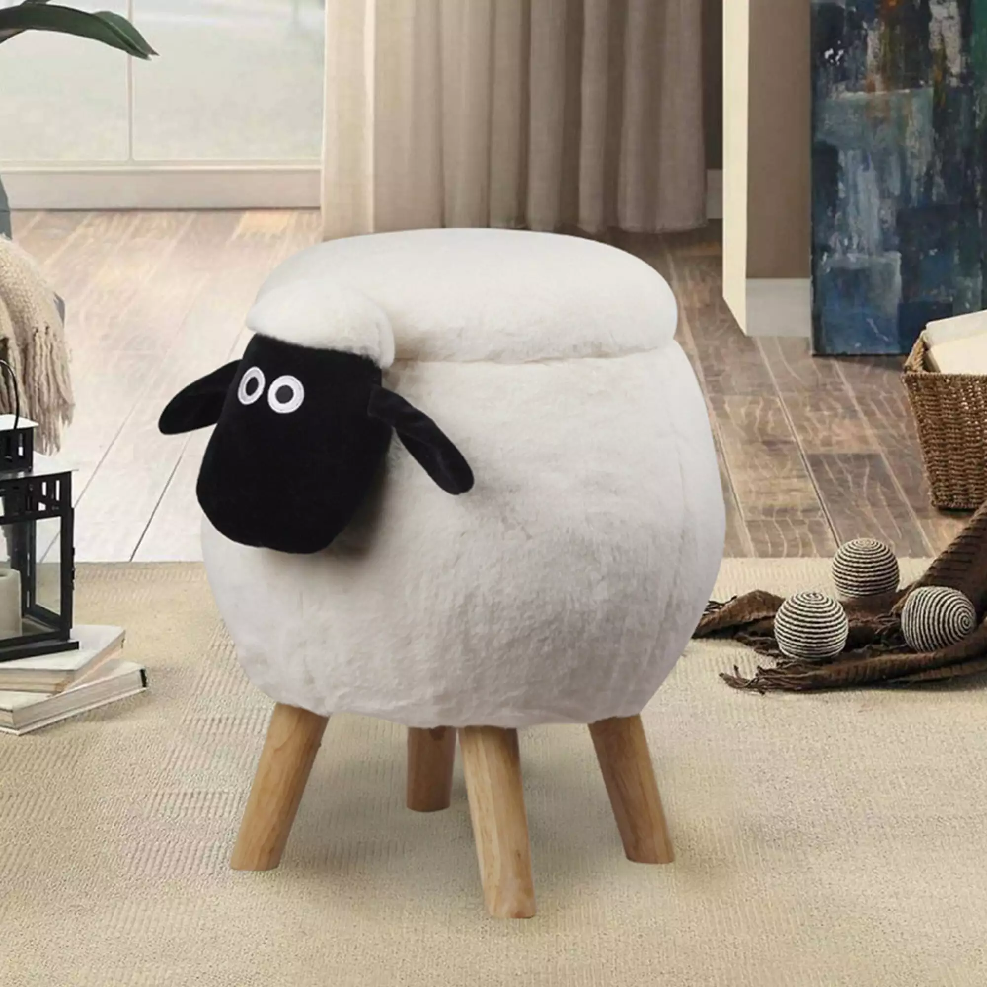 White Sheep Animal Ottoman Storage - Kids Ride On Footrest Stool Ottomans S08-WHITE-SHEEP_OS
