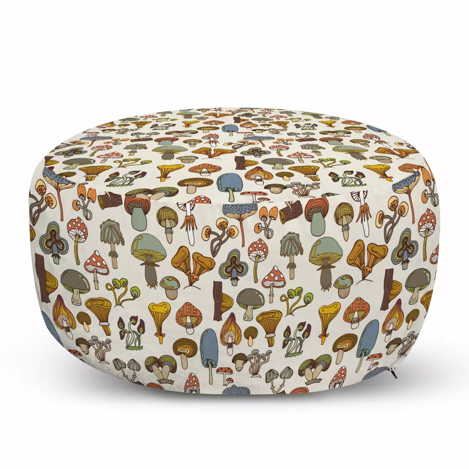 Colorful Pouf Cover Zipper Pattern Mushrooms Different Designs Cartoon Style Fungi Illustration Soft Decorative Fabric Uns...