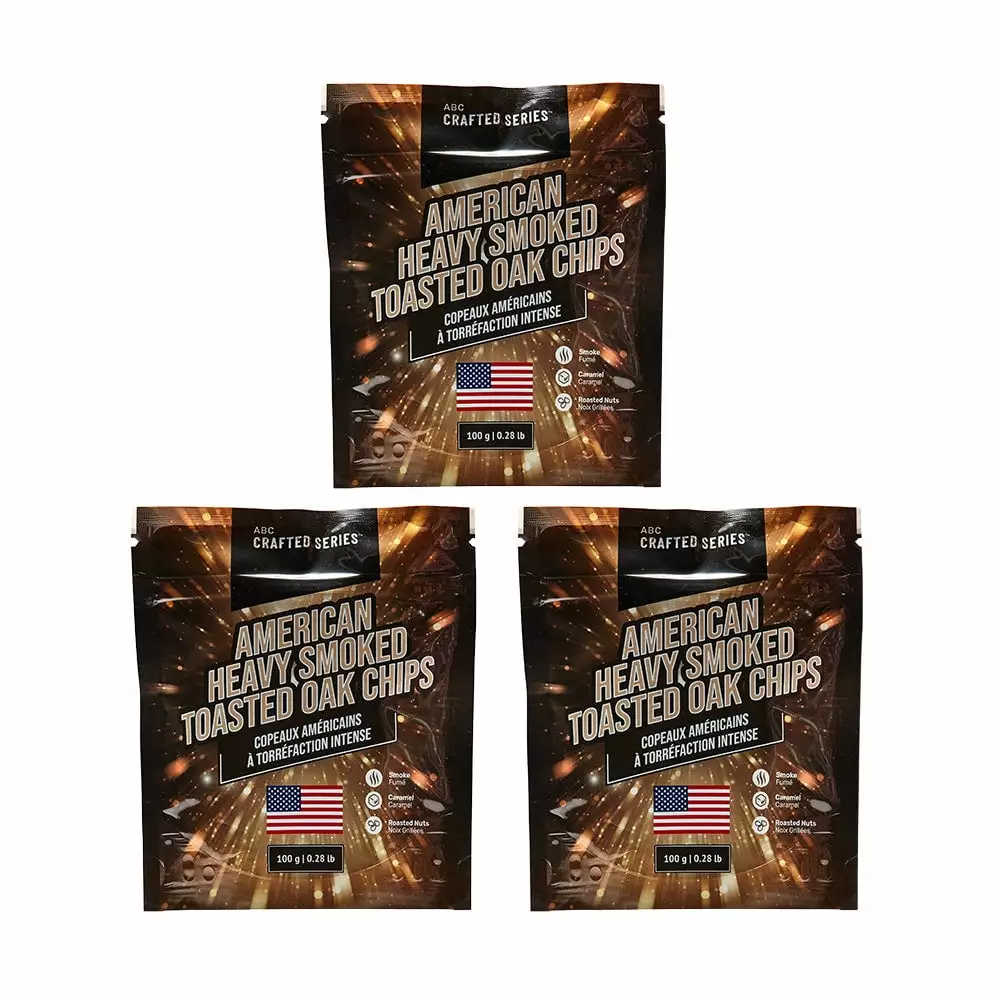 American Heavy Smoked Toasted Oak Chips 3 per Pack 100 gr Wine and Whiskey Aging ABC Crafted Series