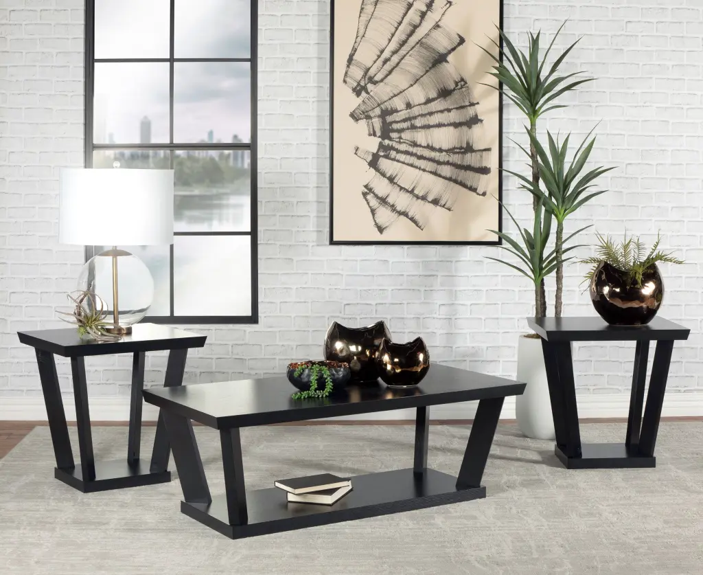 Aminta 3-piece Occasional Set Open Shelves Black - Modern Living Room