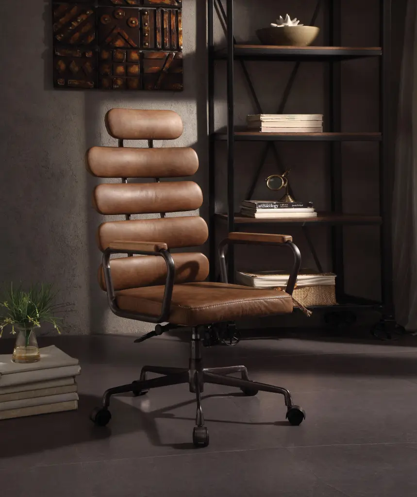Calan Retro Brown Top Grain Leather Office Chair Comfortable Desk Chair