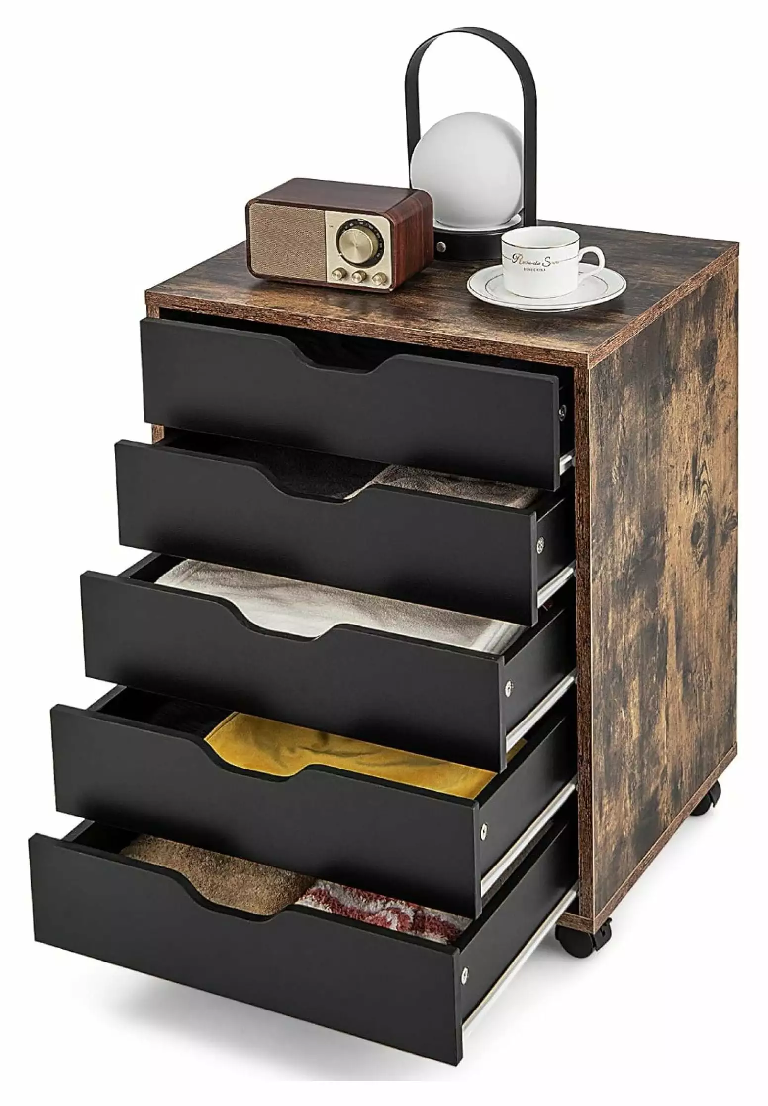 Lwory 5-Drawer Storage Cabinet Lockable Wheels Home Office Study Room