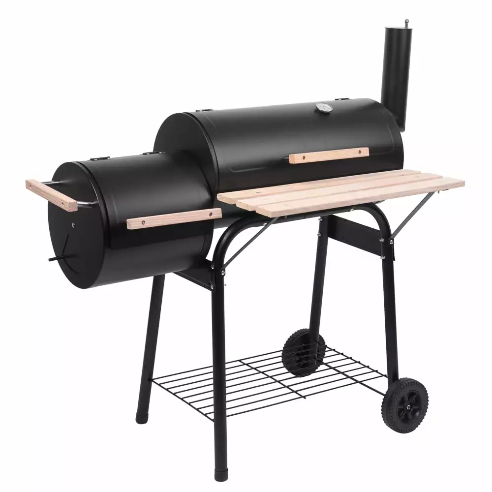 AESTTY Outdoor BBQ Grill Offset Smoker and Thermometer Travel-friendly Charcoal Grill Oven Wheels Patio Backyard Party