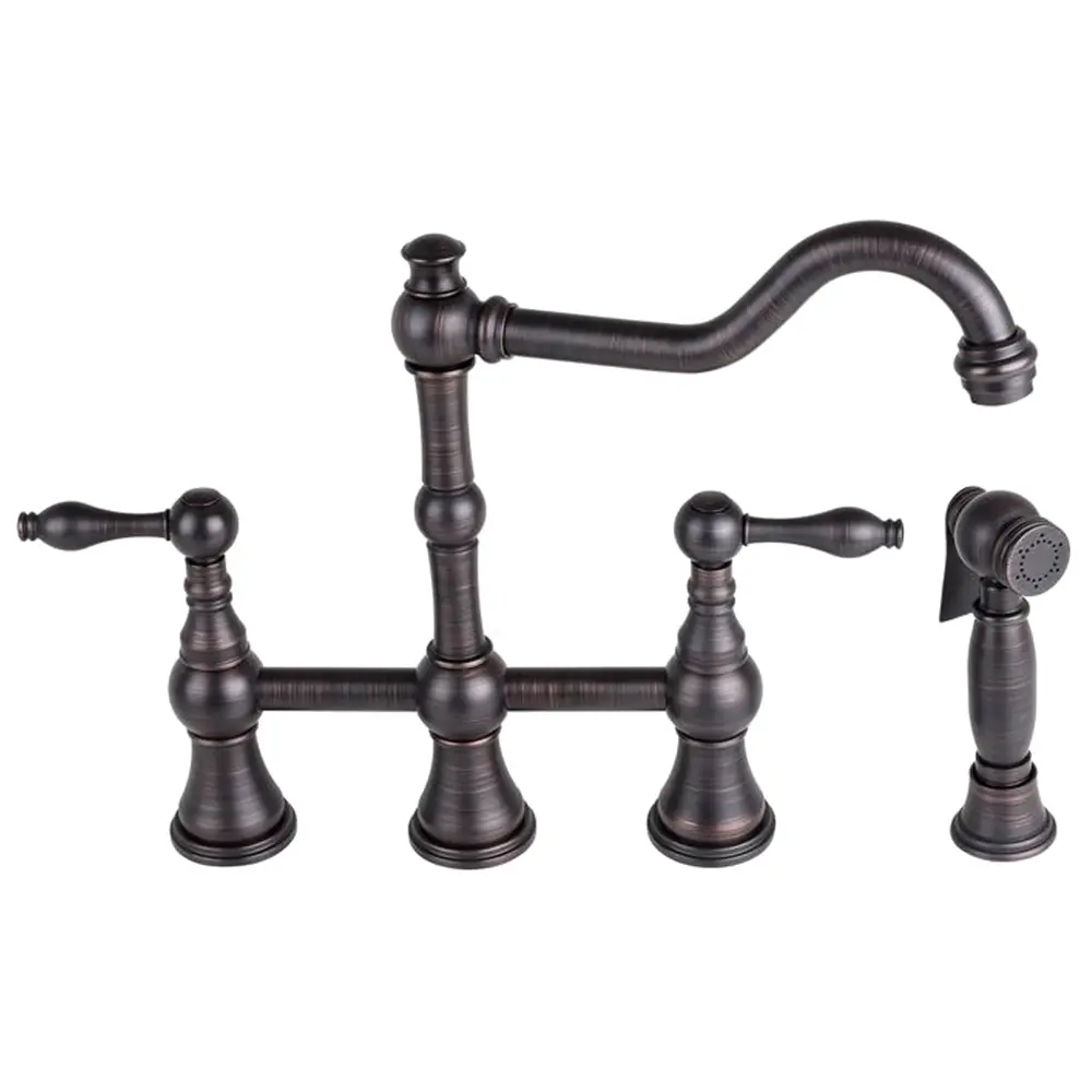 Brienza Two-Handle Kitchen Bridge Faucet Sprayer Oil Rubbed Copper-brown - N96718-ORB
