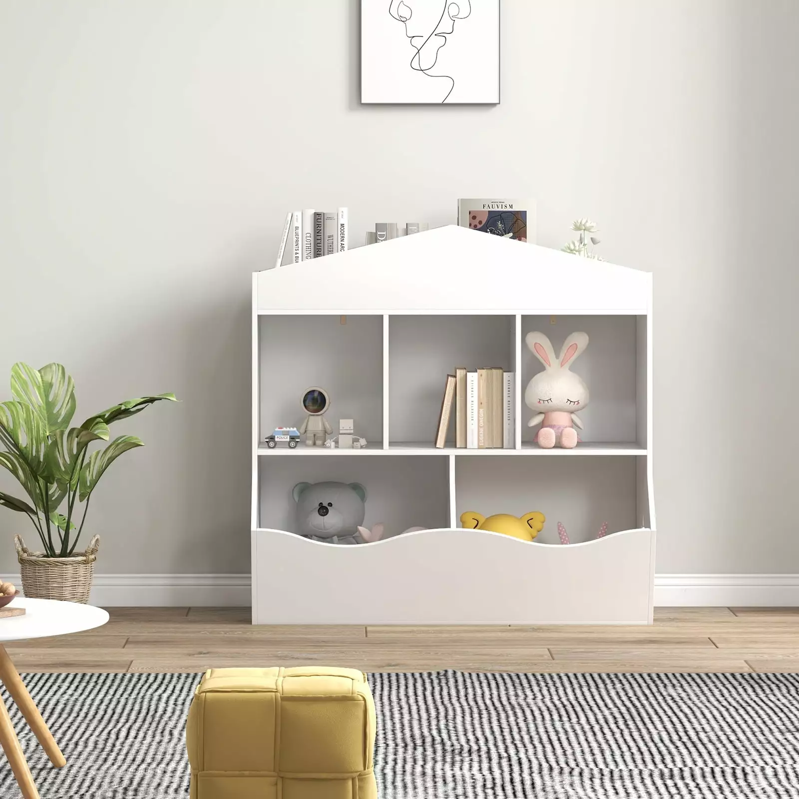 Shininglove Wooden Toy Storage Organizer Open Bookshelf - White Kids Multi Shelf Cubby Boys Girls Playroom Bedroom