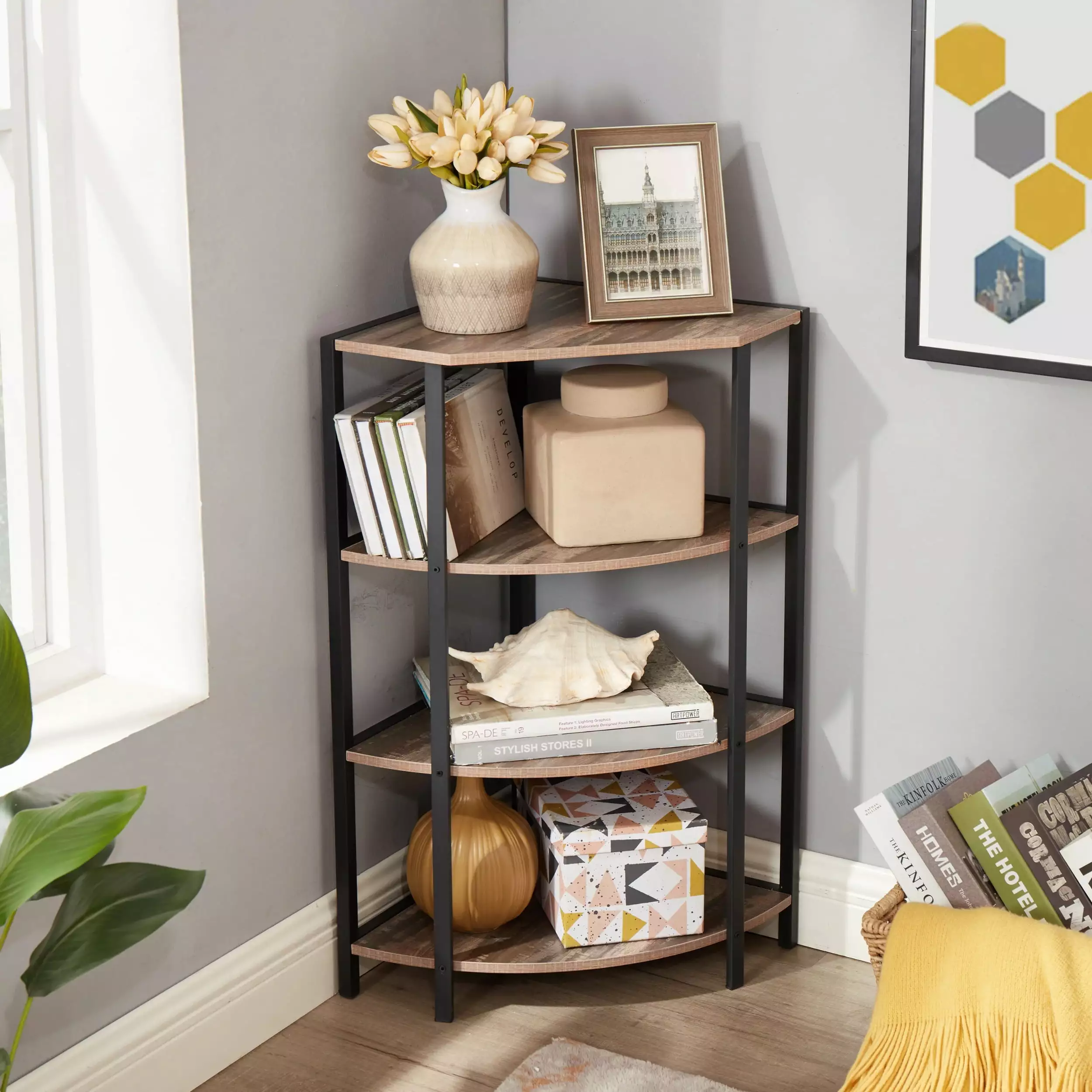 4-Tier Corner Open Shelf Bookcase Freestanding Shelving Unit Plant Stand Small Spaces unknown