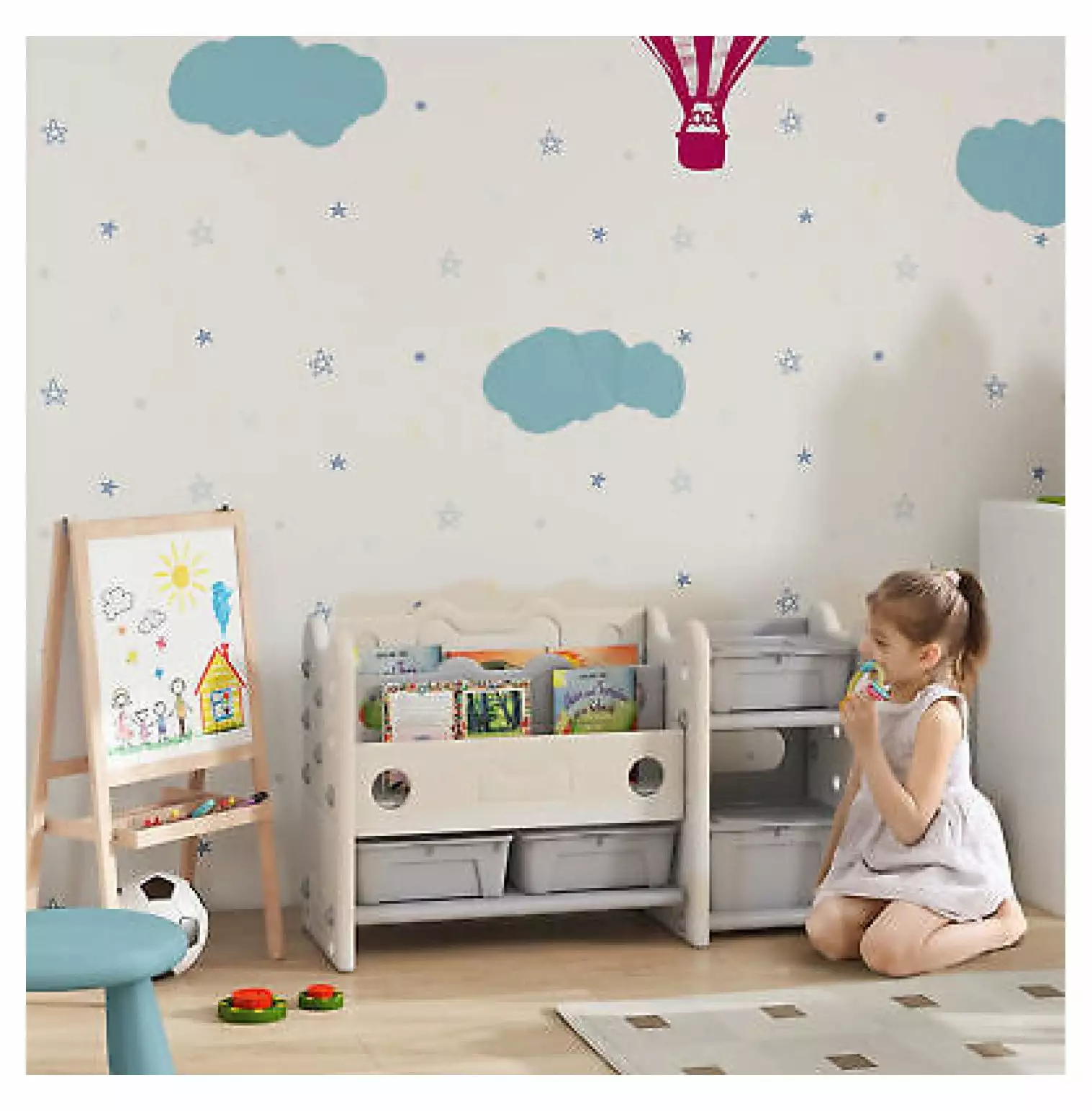Studyli Kids Toy Storage 4 Storage Boxes and Bookshelves Cream White