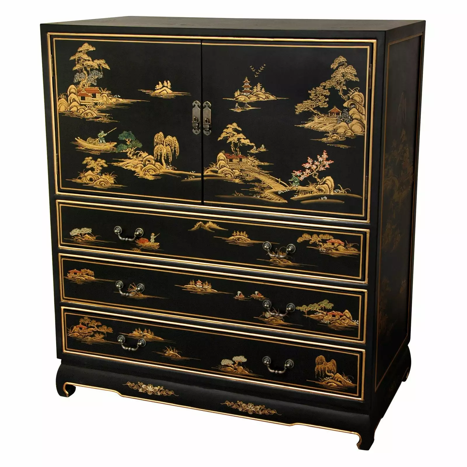 Oriental Furniture Black Lacquer Dresser 42W x 18D x 48H - Hand Crafted Decorative Dresser