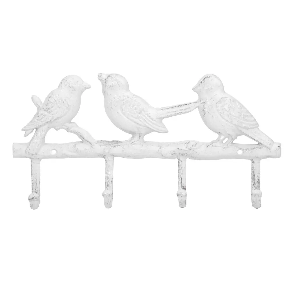 Wall Hooks Birds on Branch Pearl Metal, 13" x 6-1/2"