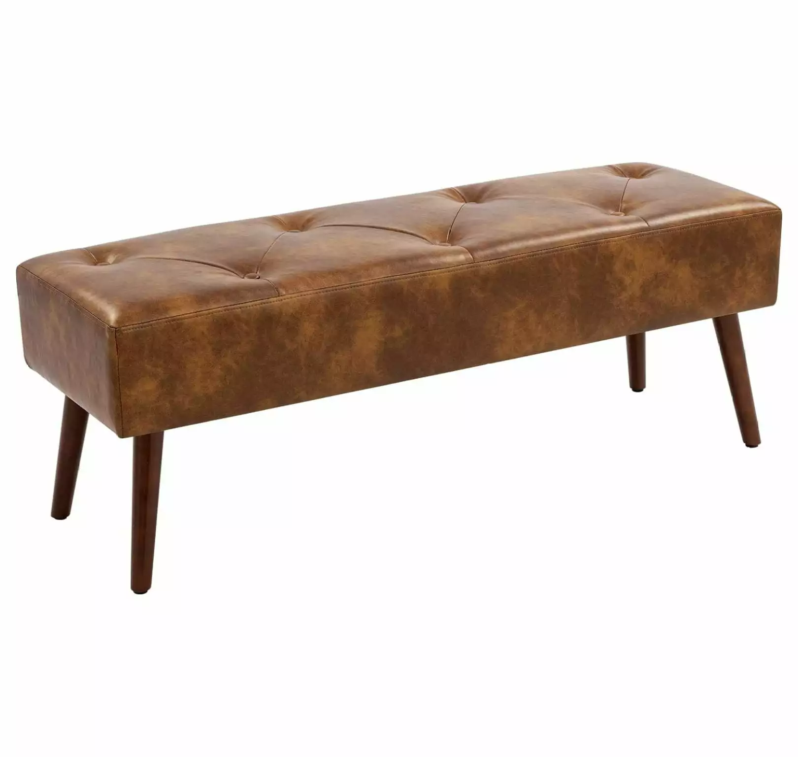 Drevy Faux Leather Bench Ottoman Tufted Button Bedroom Benches Footrest Stool Solid Wood Legs Long Dining Bench Dust Yello...