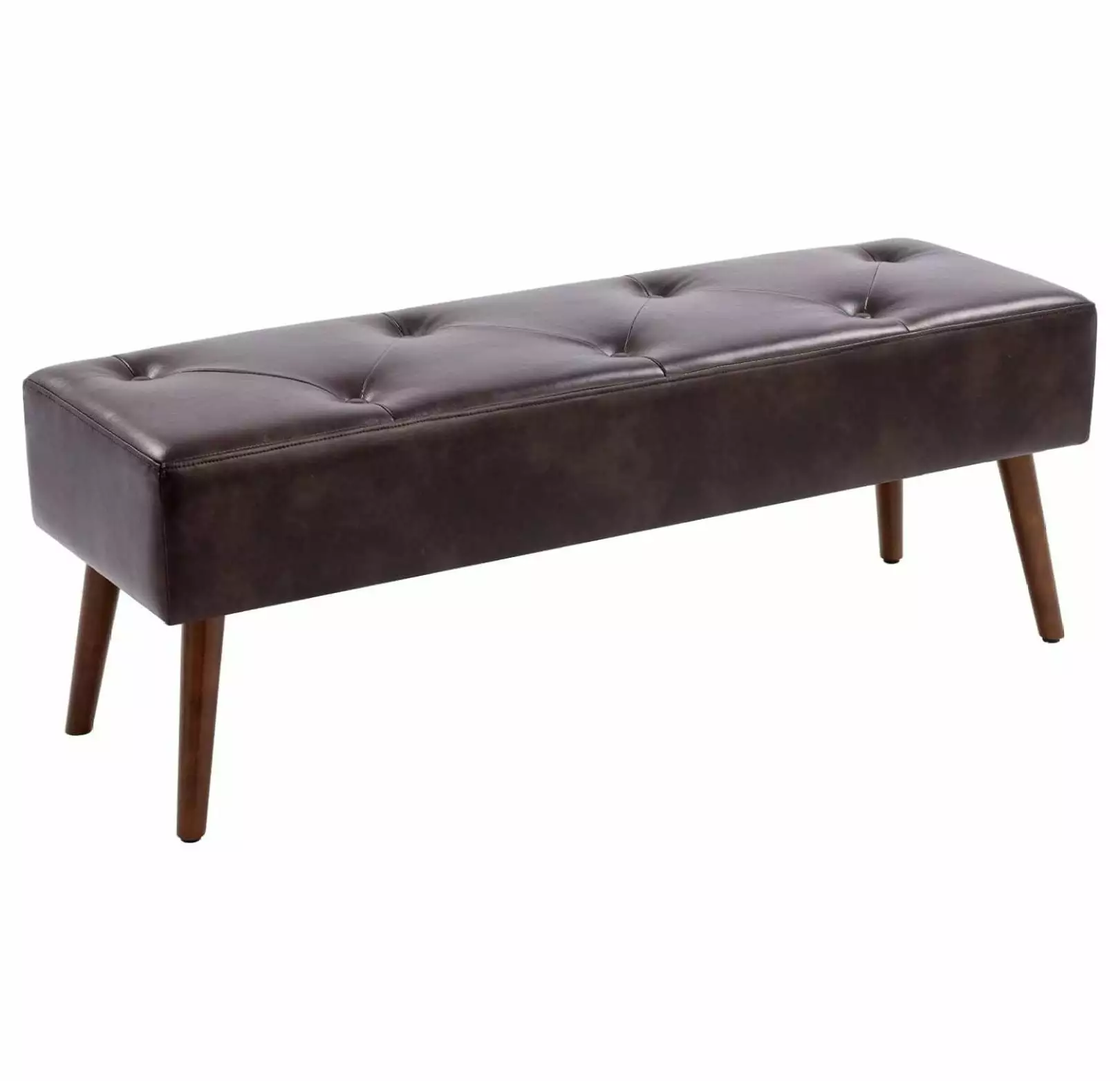 Drevy Faux Leather Bench Ottoman Tufted Button Bedroom Benches Footrest Stool Solid Wood Legs Long Dining Bench Black Brow...