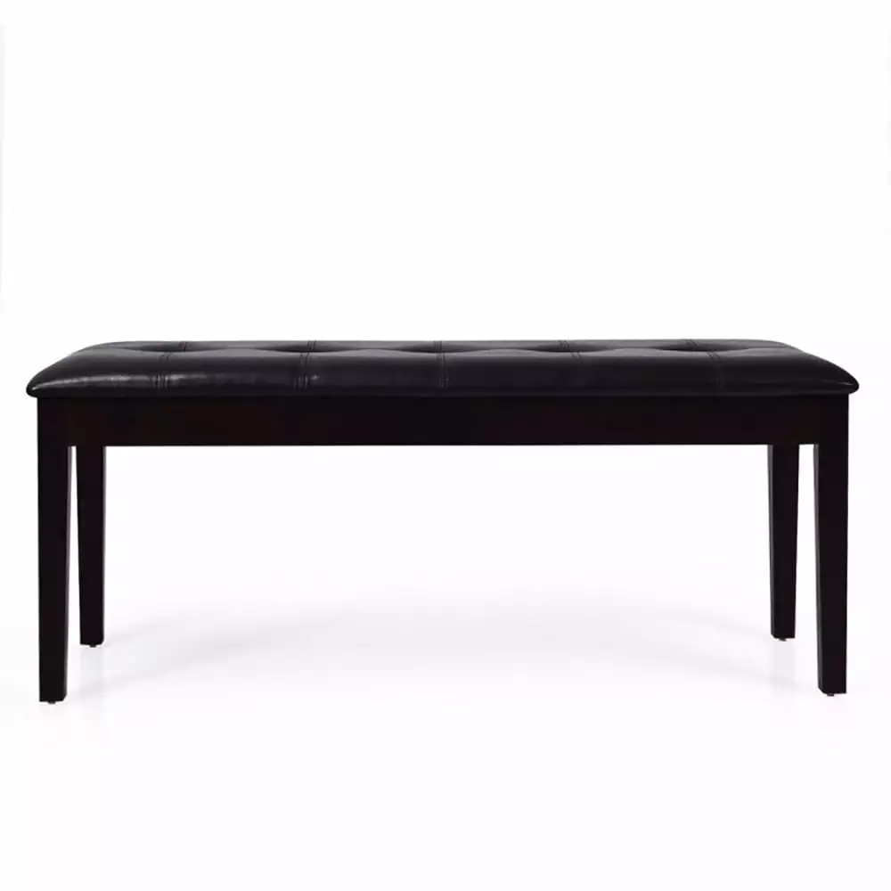 Kepooman Ottoman Foot Rest Stool Upholstered Dining Room PU Bench Solid Wood Button Tufted Brown Benches