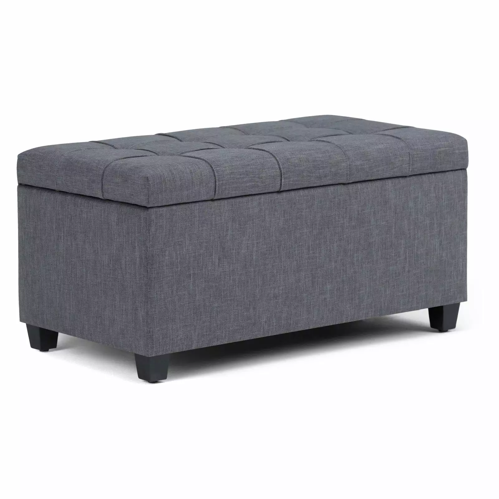 Simpli Home Sienna 34 Inch Transitional Rectangle Ottoman Bench Gray Linen Look Fabric Benches
