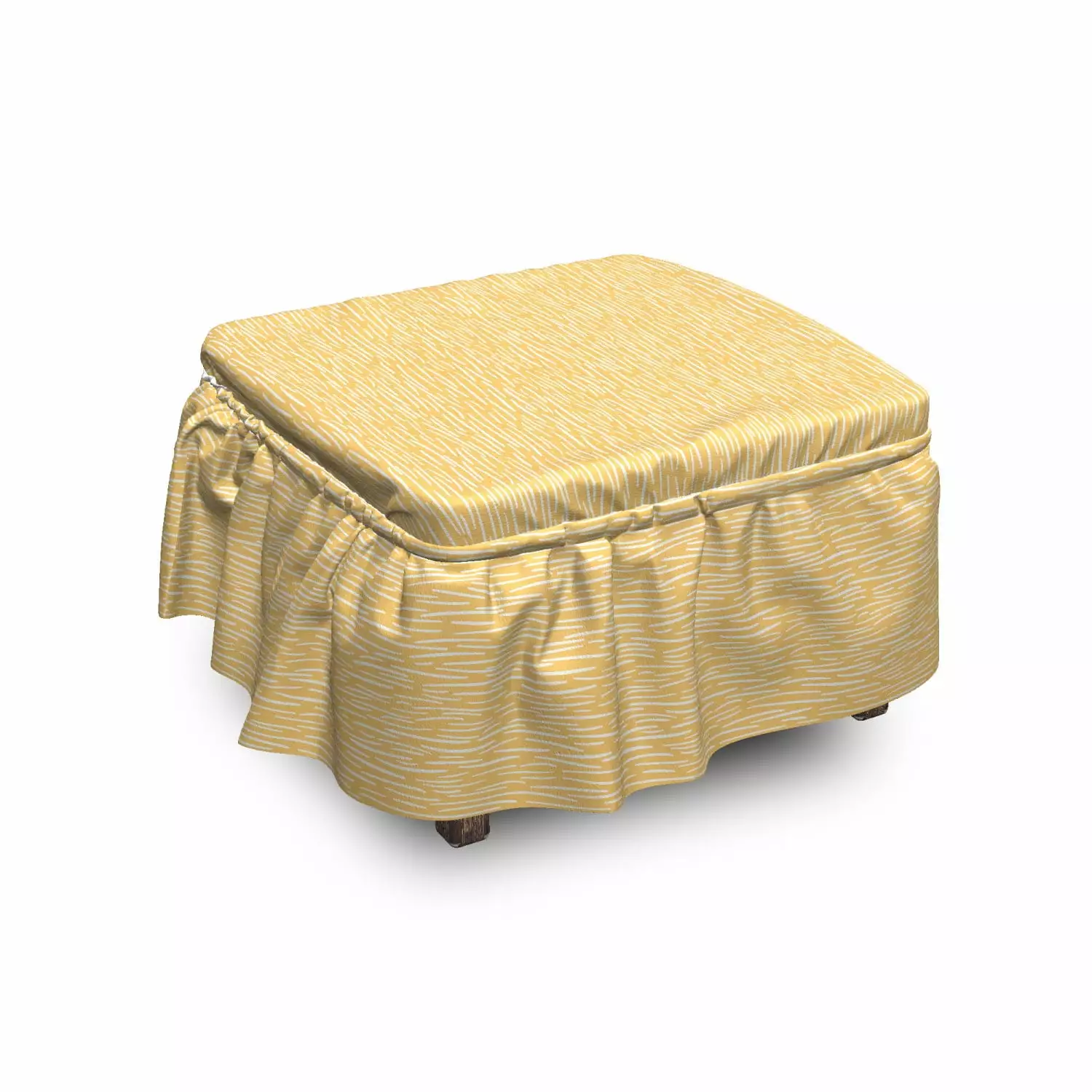 Abstract Ottoman Cover Minimalist Lines Artwork 2 Piece Slipcover Set Mustard and White Ottomans Ambesonne