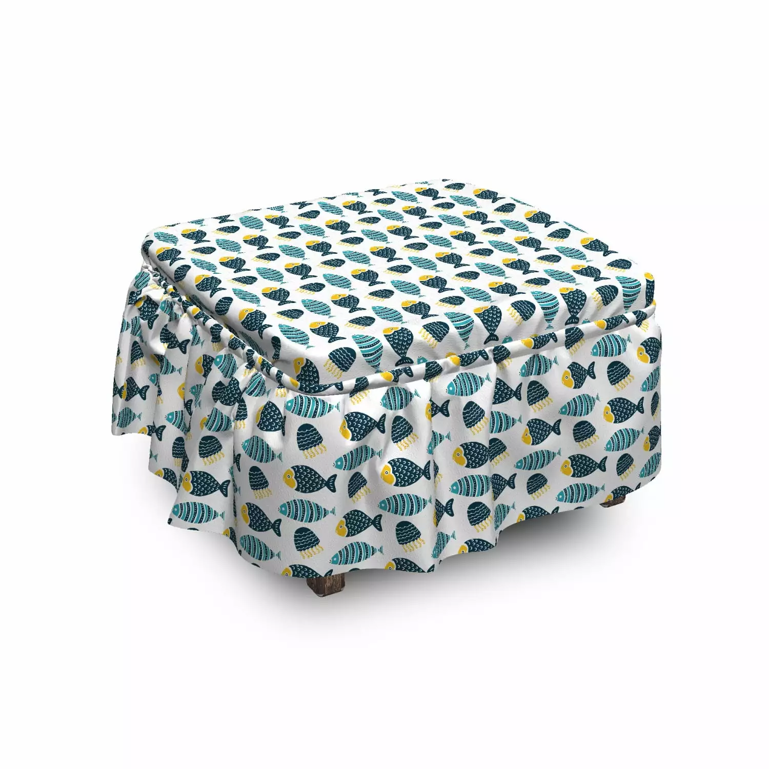 Ambesonne Nautical Ottoman Cover 2 Piece Slipcover Set Ruffle Skirt Square Round Cube Footstool Fish and Jellyfish Multico...