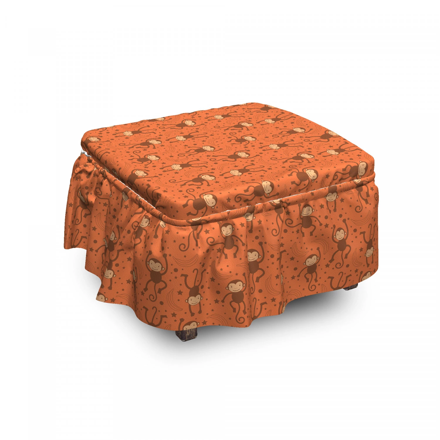 Cartoon Ottoman Cover Nursery Dancing Monkeys 2 Piece Slipcover Set Ruffle Skirt Square Round Cube Footstool Ottomans Ambe...