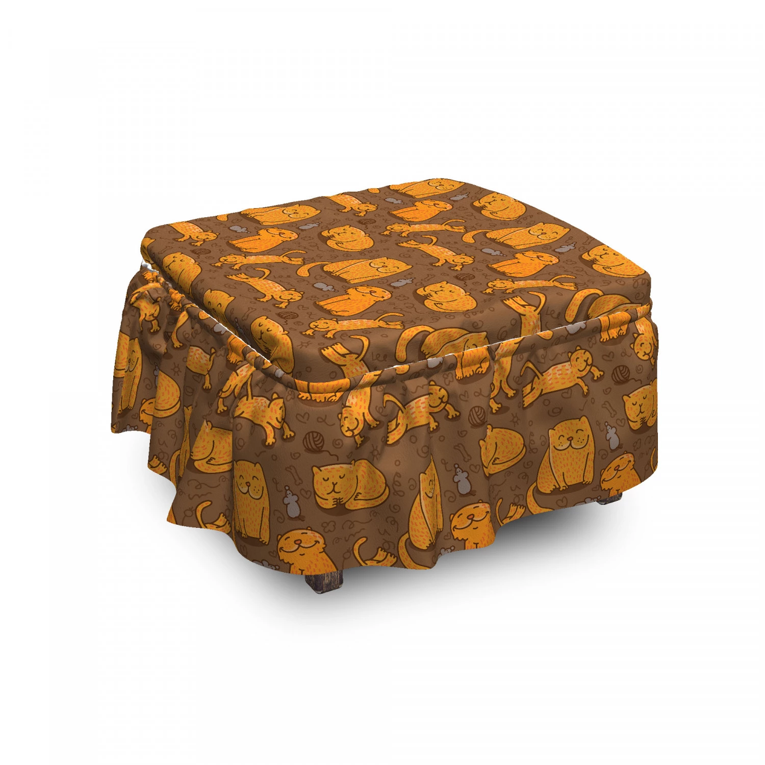 Cat Ottoman Cover Nursery Orange Cheerful Kitties 2 Piece Slipcover Set Ruffle Skirt Square Round Cube Footstool Ottomans ...