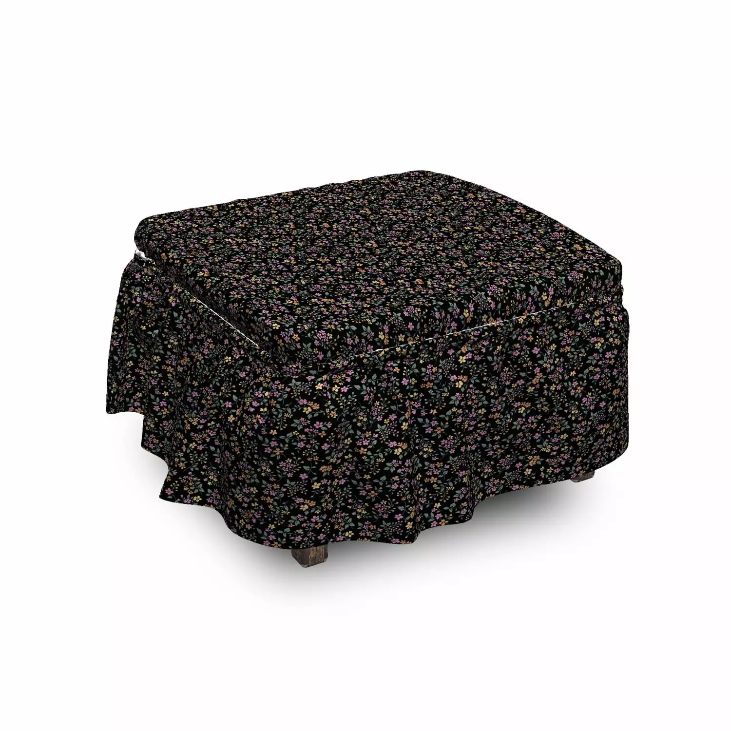 Floral Ottoman Cover Romantic Botanical Theme 2 Piece Slipcover Set Ruffle Skirt Square Round Cube Footstool Ottomans Ambe...