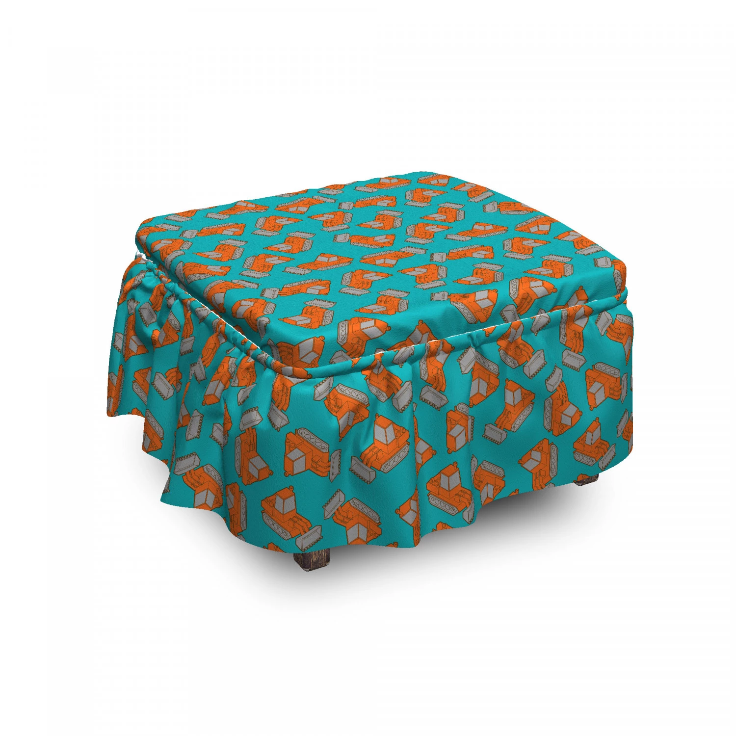 Nursery Ottoman Cover Cartoon Art Tractor Trucks 2 Piece Slipcover Set Ruffle Skirt Square Round Cube Footstool Ottomans A...