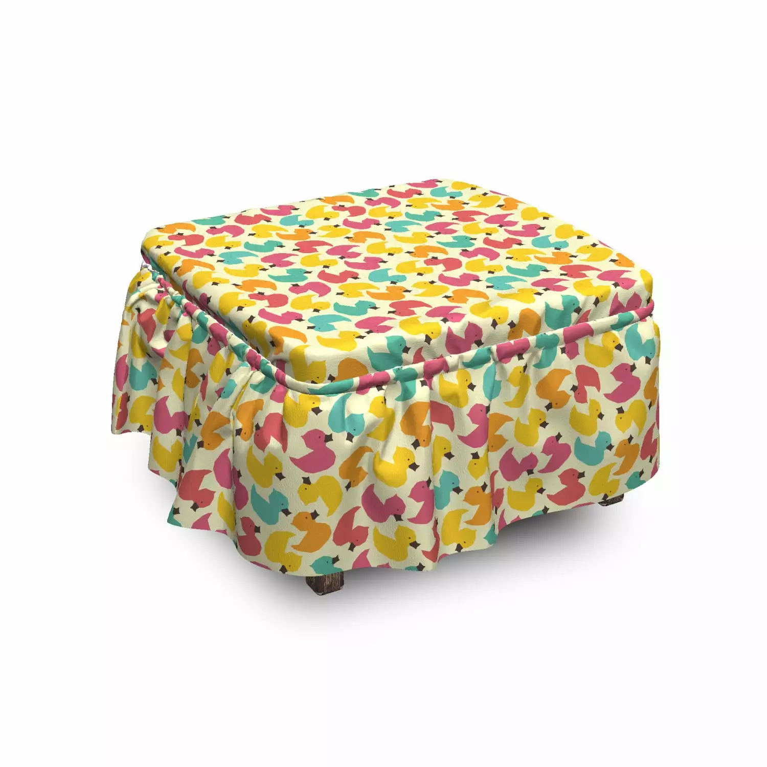 Nursery Ottoman Cover Colorful Duck Toys Pattern 2 Piece Slipcover Set Ruffle Skirt Square Round Cube Footstool Ottomans A...