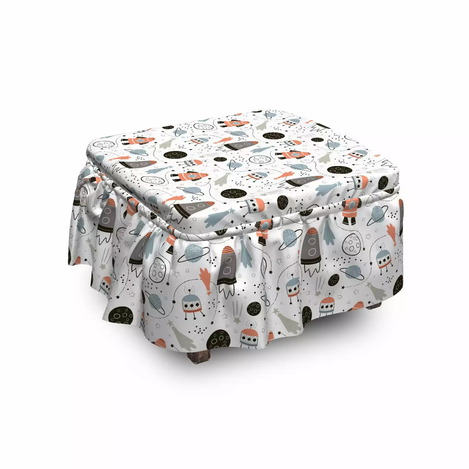 Nursery Ottoman Cover Exploring Outer Space 2 Piece Slipcover Set Ruffle Skirt Square Round Cube Footstool Ottomans Ambesonne