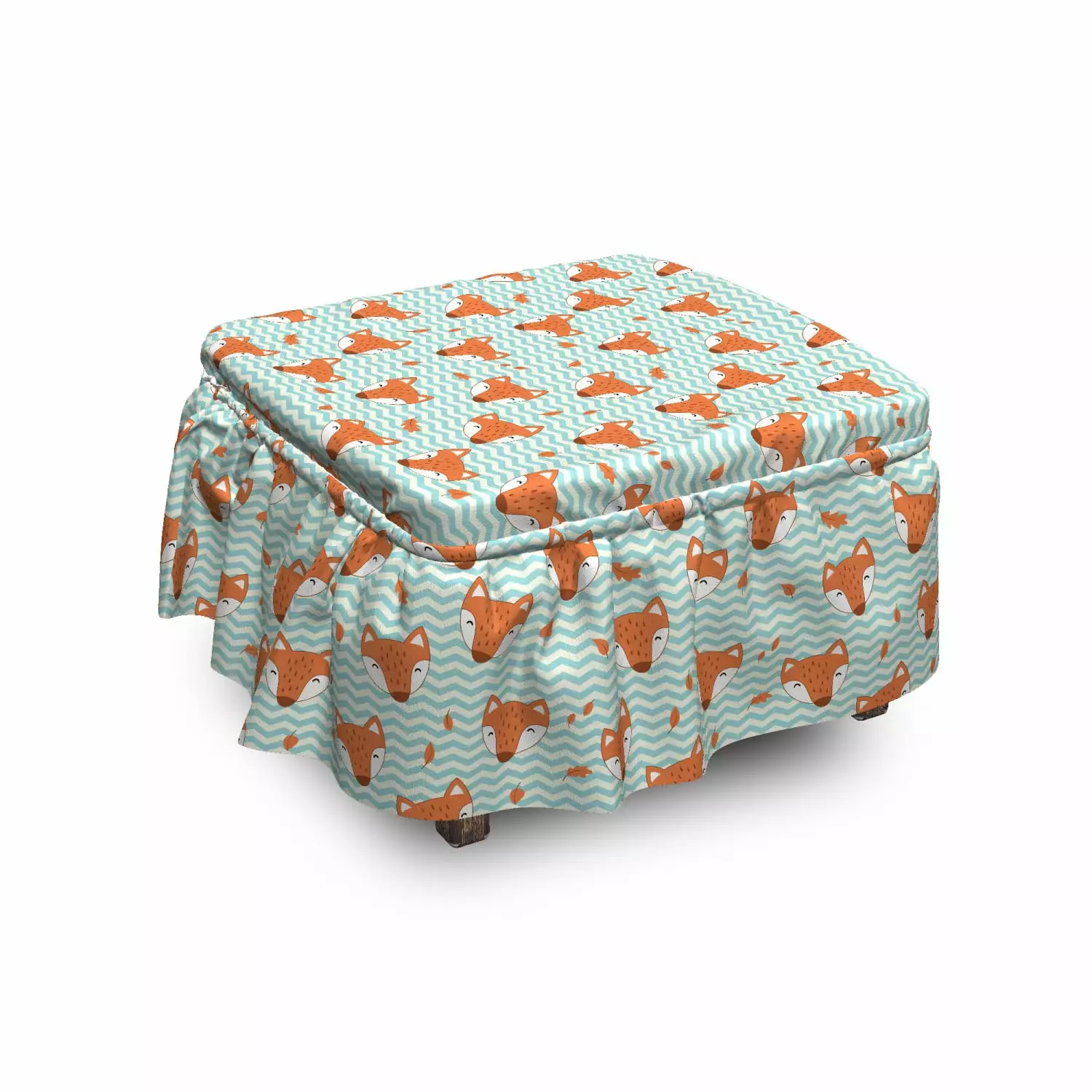 Nursery Ottoman Cover Funny Fox Faces Stripes 2 Piece Slipcover Set Ruffle Skirt Square Round Cube Footstool Ottomans Ambe...