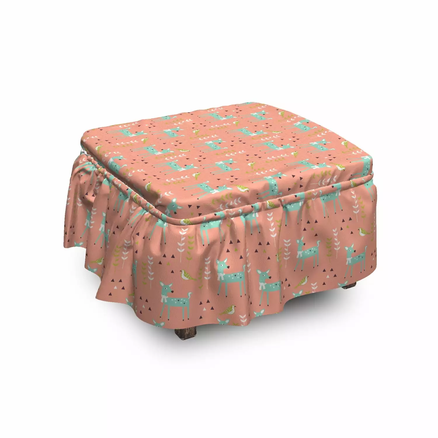 Nursery Ottoman Cover Gazelle and Bird Cartoon 2 Piece Slipcover Set Ruffle Skirt Square Round Cube Footstool Ottomans Amb...