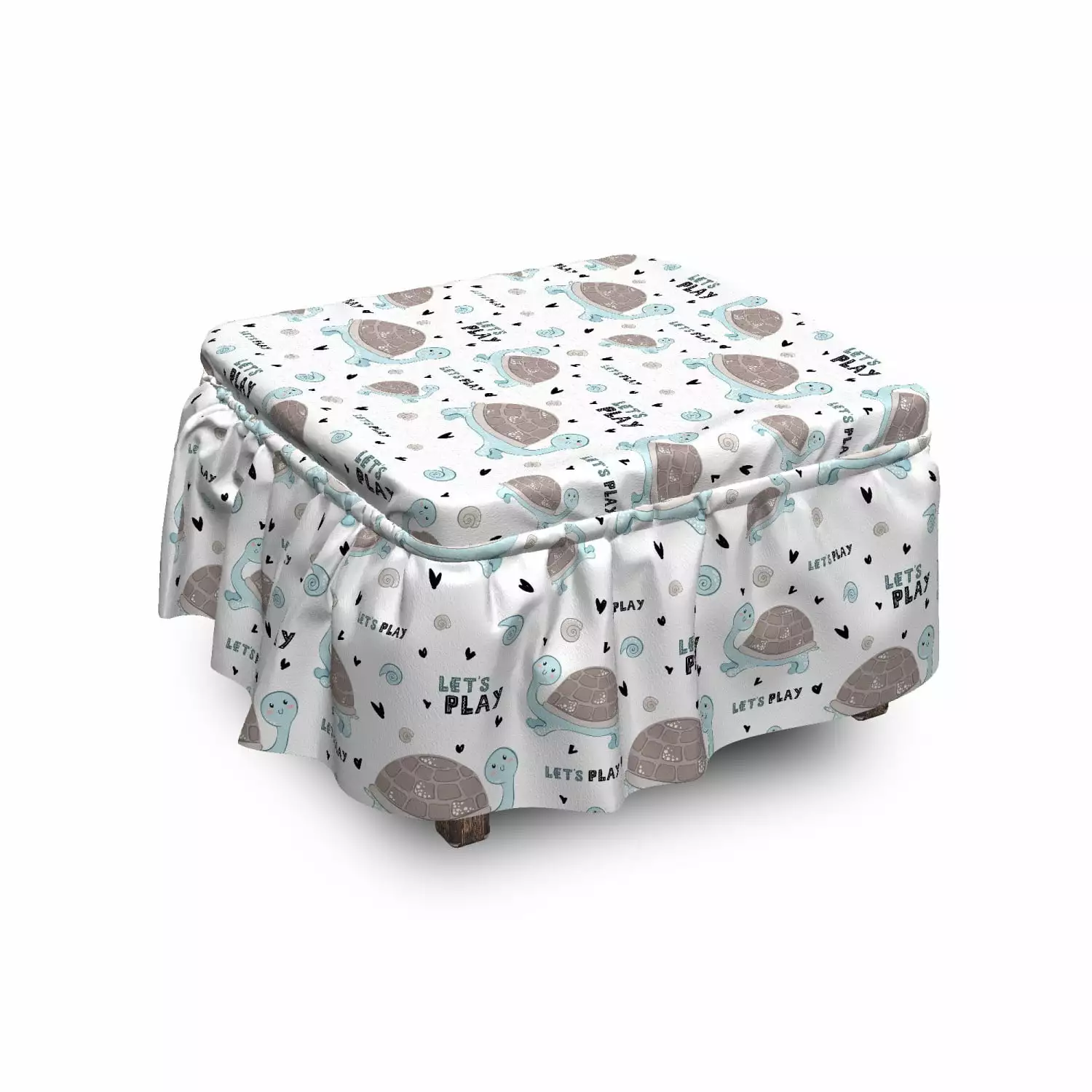 Nursery Ottoman Cover Let's Play Turtle and Snail 2 Piece Slipcover Set Ruffle Skirt Square Round Cube Footstool Ottomans ...