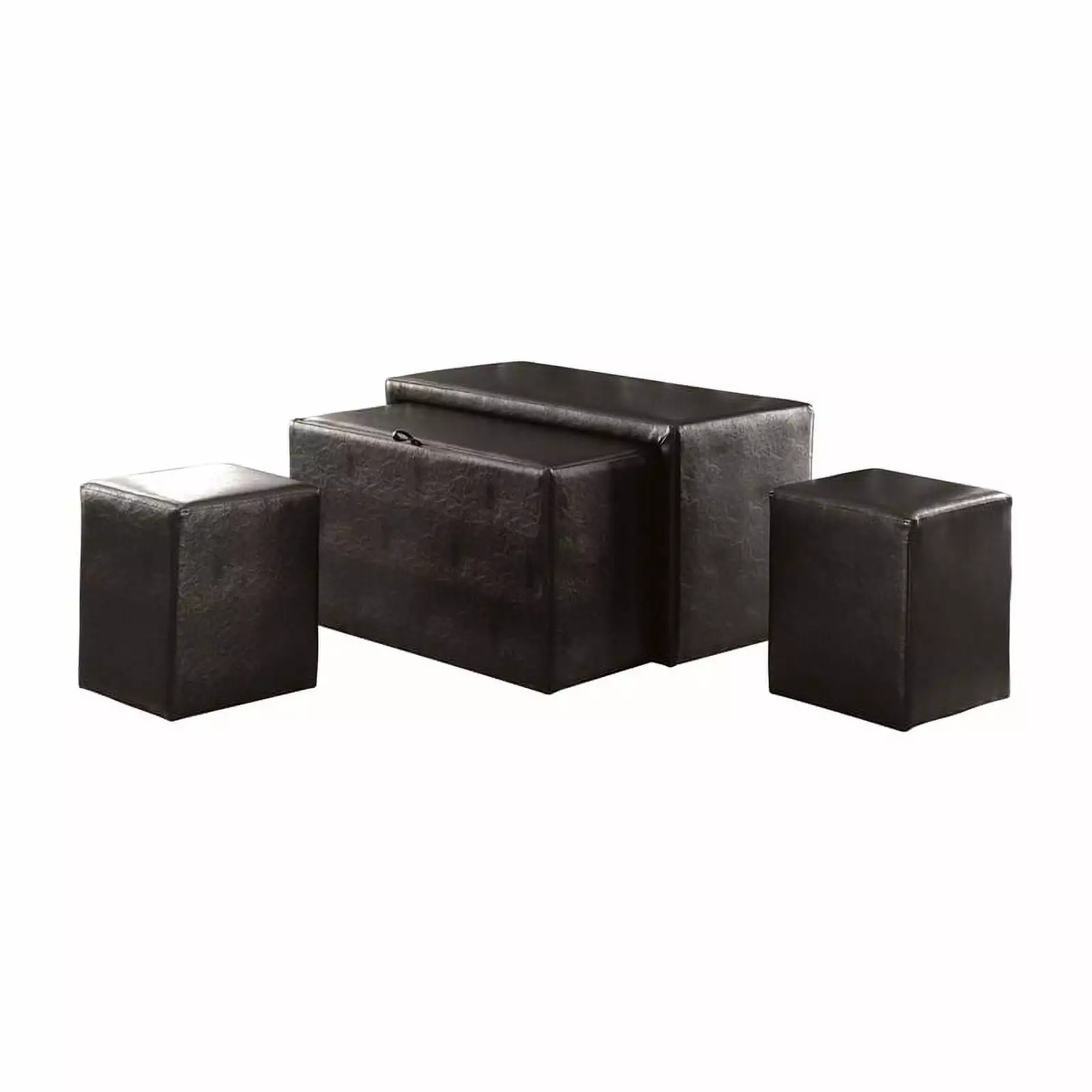 Furniture America Drester Faux Leather Bench and Ottoman Set Dark Brown Ottomans