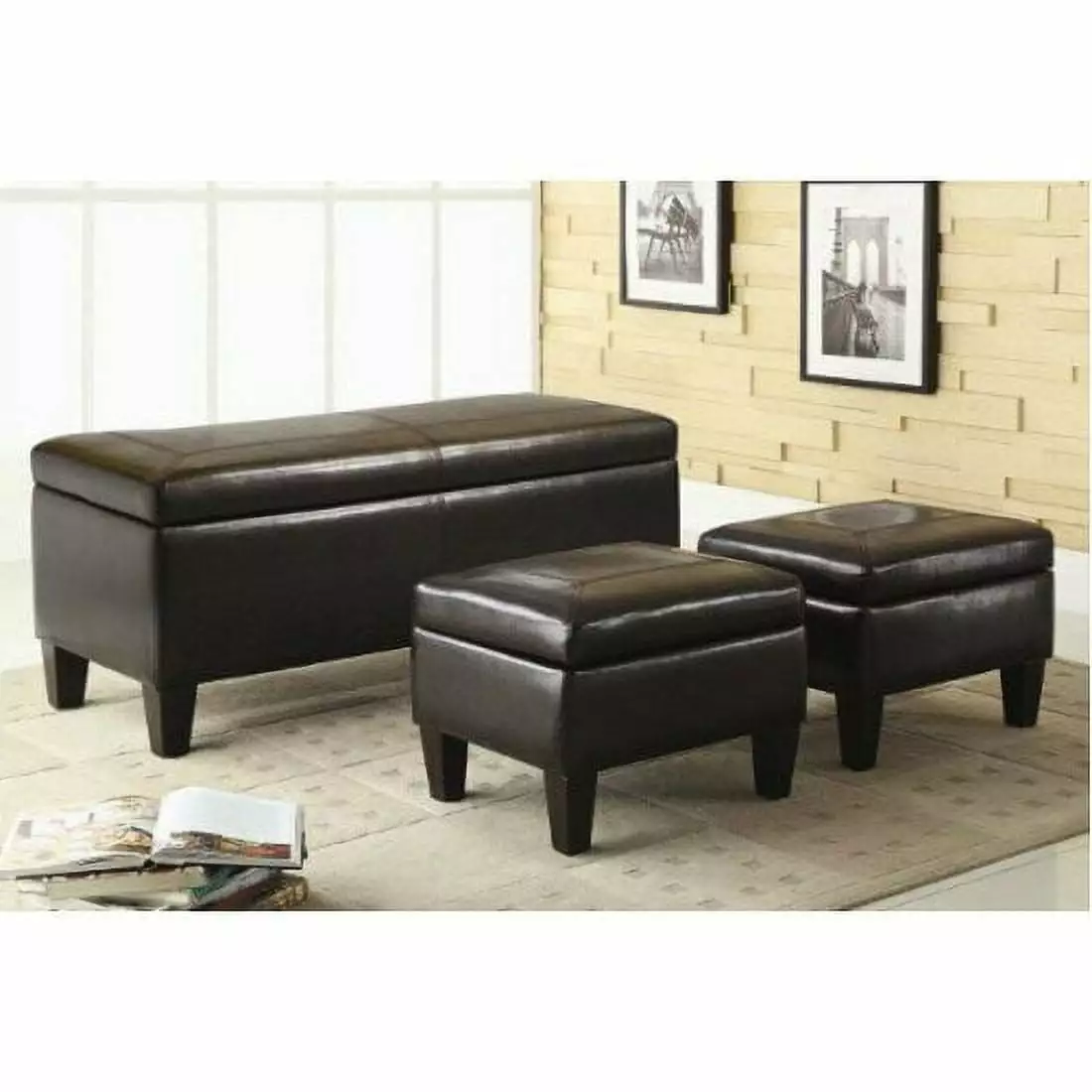 Wildon Home Storage Bench and Ottoman Set Living Room Ottomans
