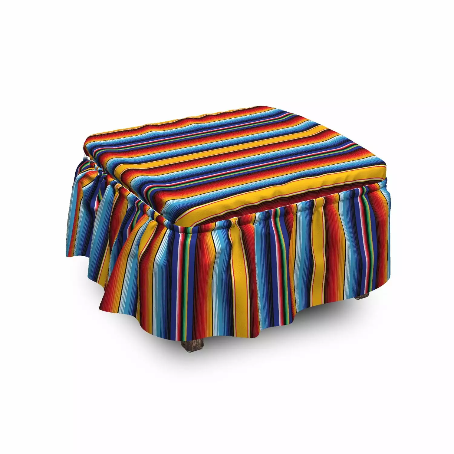 Ambesonne Colorful Ottoman Cover Vertical Festival Stripes 2 Piece Slipcover Set Ottomans