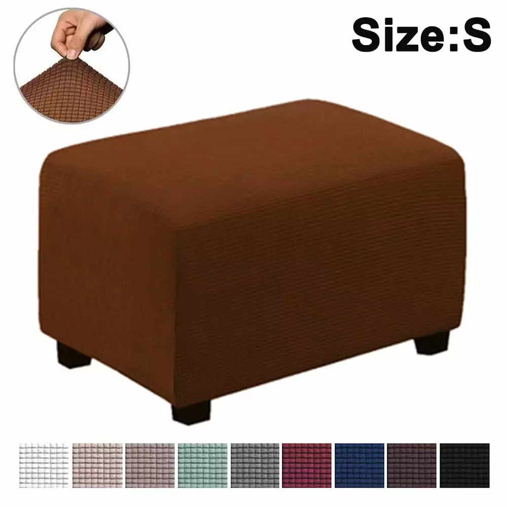 Stretch Ottoman Cover Rectangle Slip Cover Elastic Waistband - Furniture Protector Ottomans Levamdar