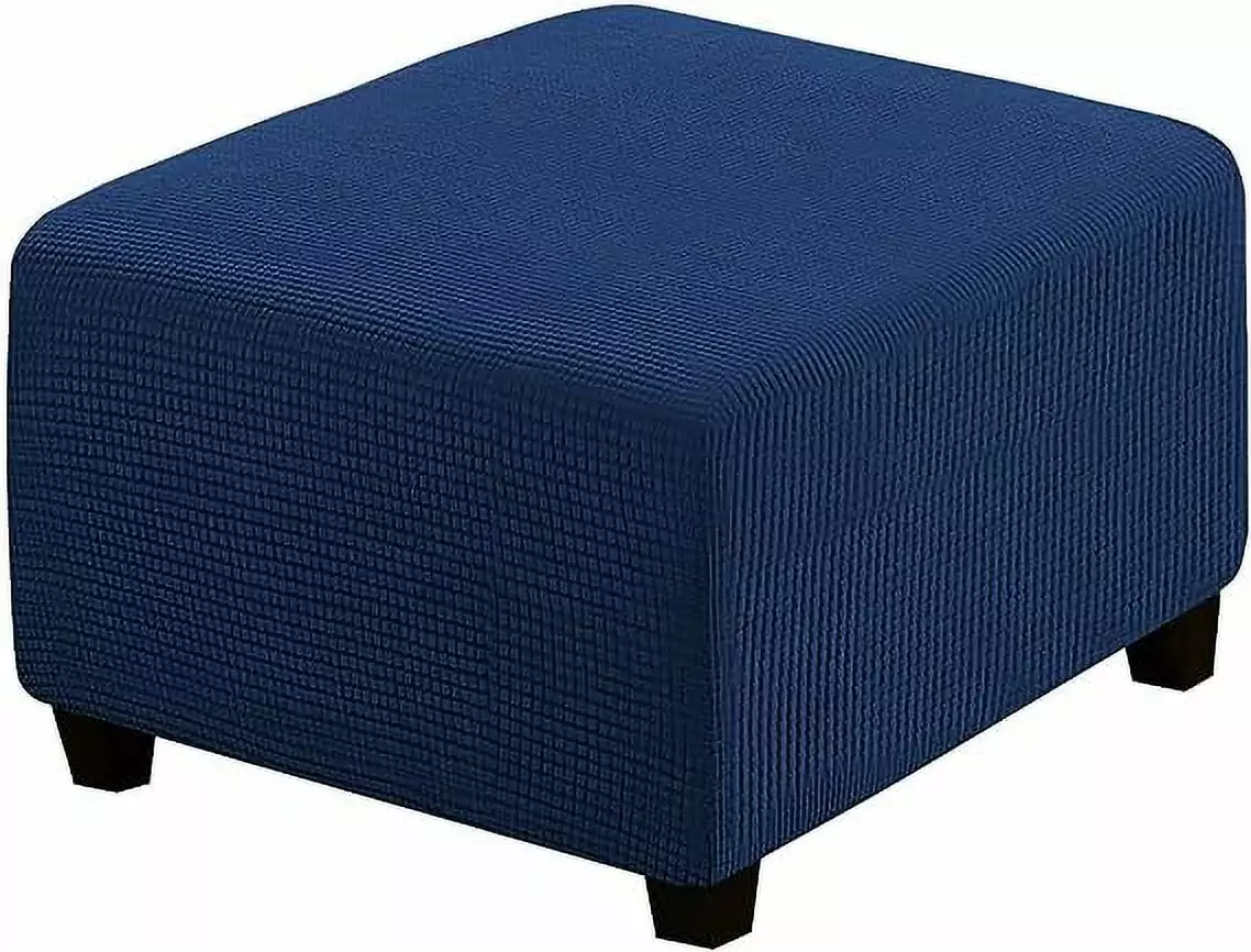 Namzi Super Stretch Soft Ottoman Cover Elastic Band Square and Rectangle Ottoman - Navy Large Ottomans