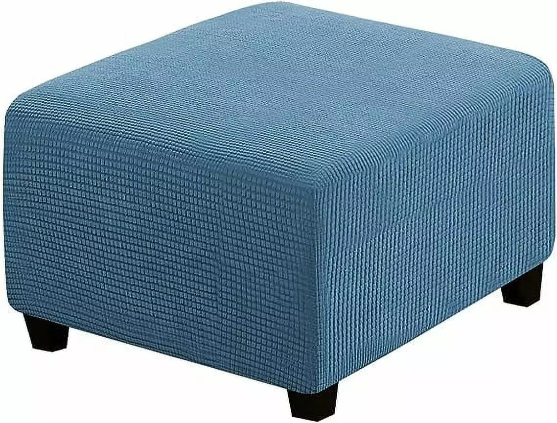 Namzi Super Stretch Soft Ottoman Cover Elastic Band Square and Rectangle Ottoman - Blue Large Ottomans