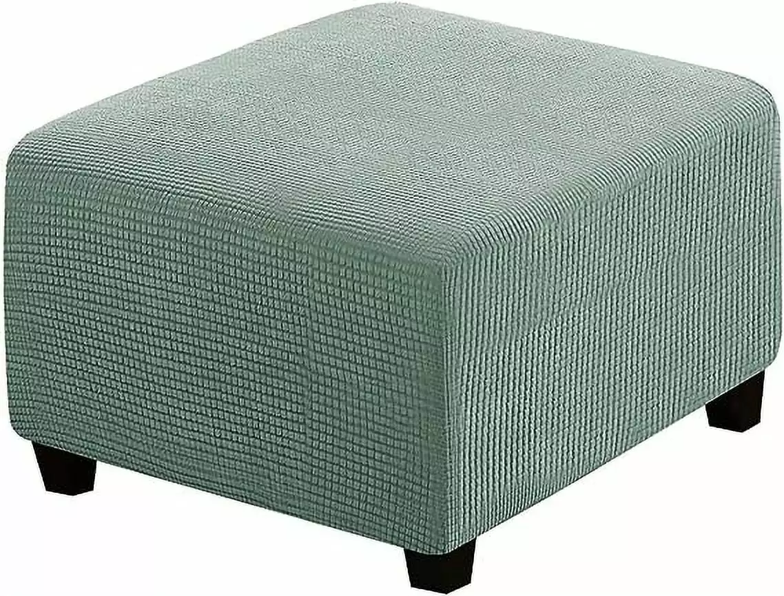 Namzi Super Stretch Soft Ottoman Cover Elastic Band Square and Rectangle Ottoman - Grey Green Large Ottomans