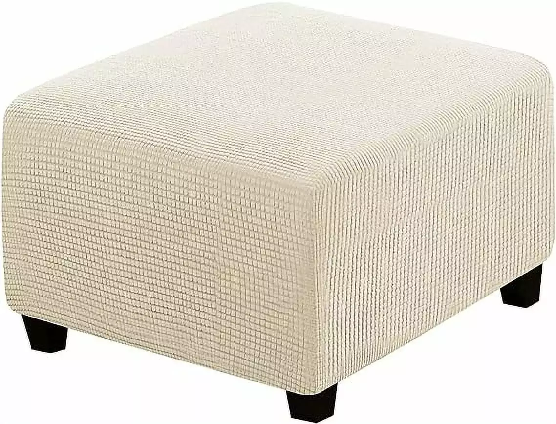 Nvzi Super Stretch Soft Ottoman Cover Elastic Band Square and Rectangle Ottoman Beige Ottomans