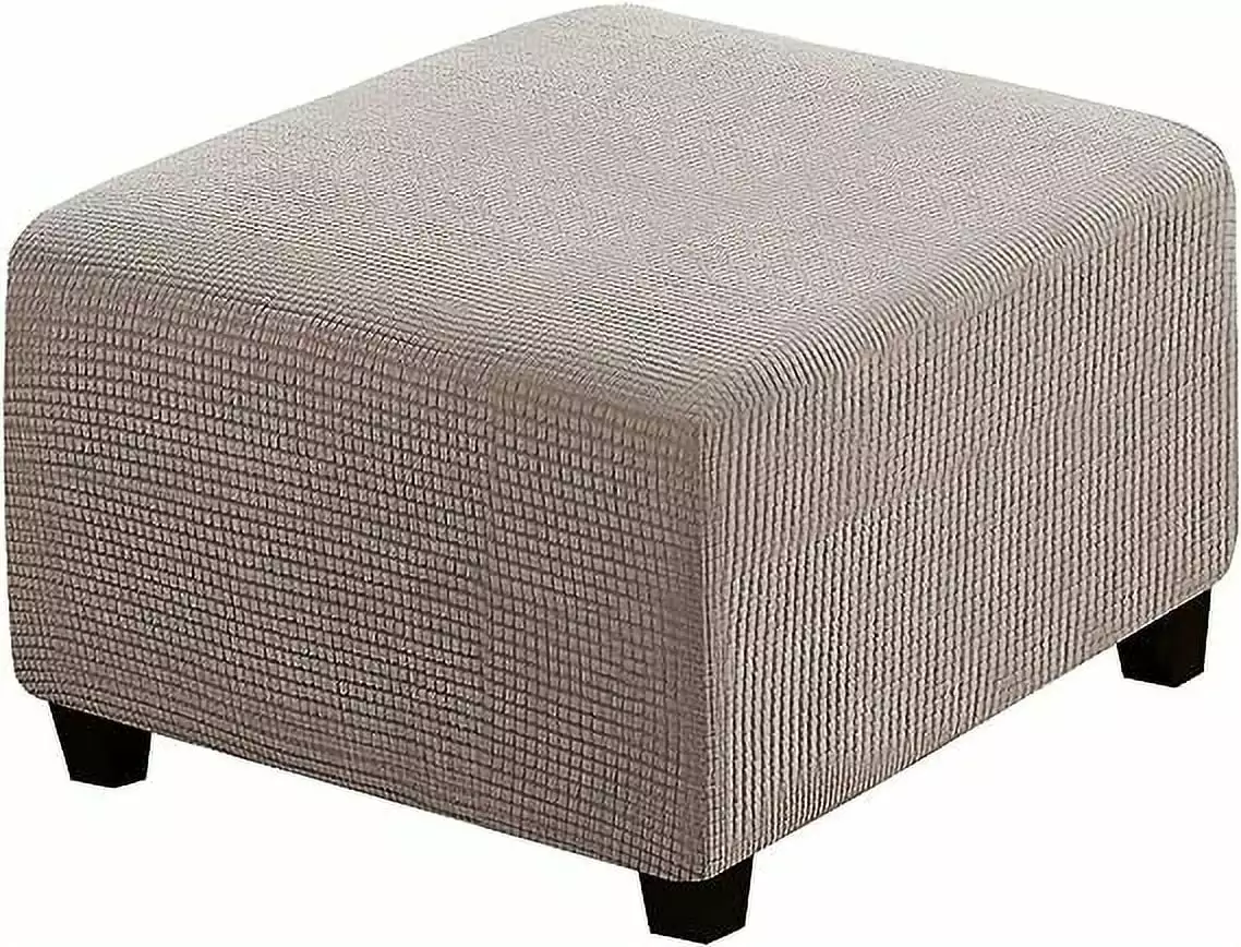 Nvzi Super Stretch Soft Ottoman Cover Elastic Band Square and Rectangle Ottoman - Grey Brown Large Ottomans