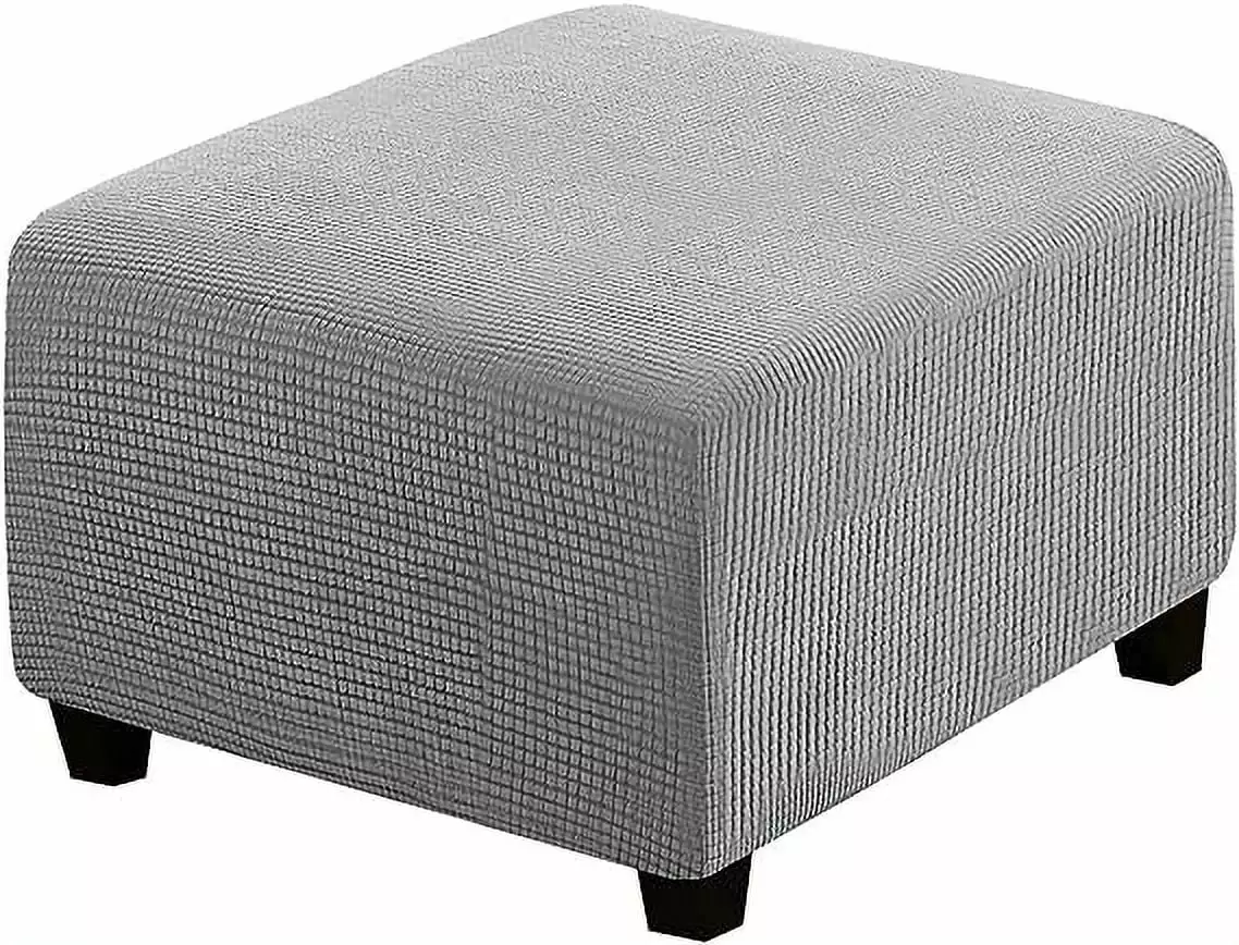 Nvzi Super Stretch Soft Ottoman Cover Elastic Band Square and Rectangle Ottoman - Light Grey Large Ottomans