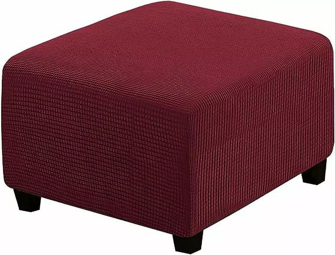 Nvzi Super Stretch Soft Ottoman Cover Elastic Band Square and Rectangle Ottoman - Wine Red Large Ottomans