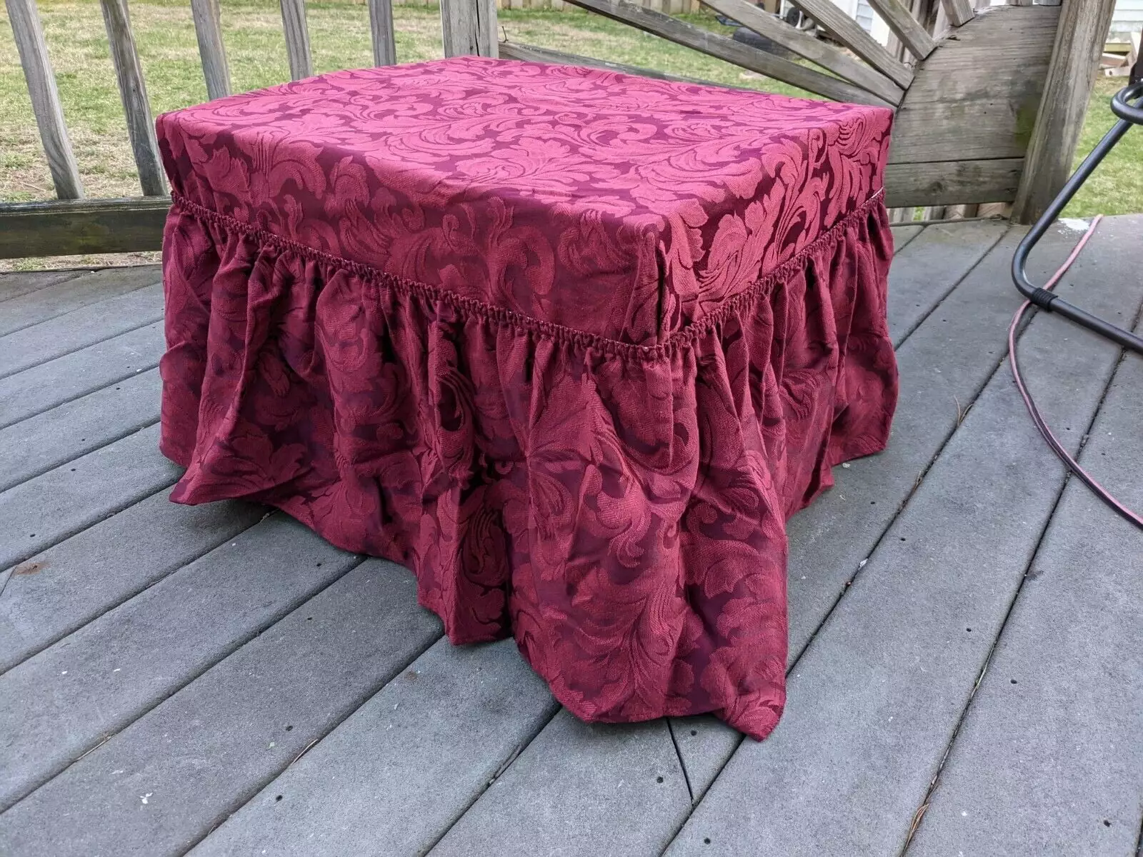 SURE FIT Burgundy Red Scroll Damask Ottoman Cover Washable 2 Piece Set Ottomans SureFit