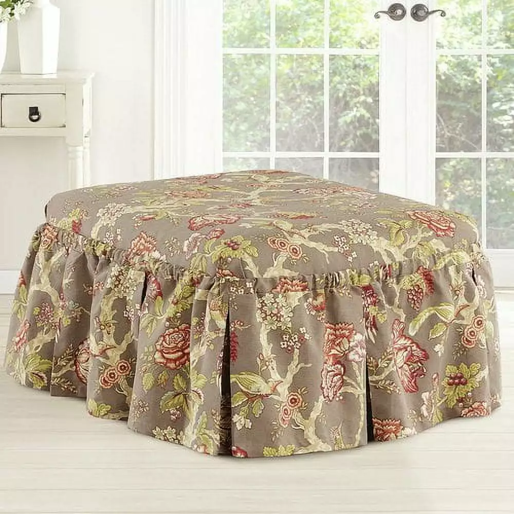Sure Fit Casablanca Rose Ottoman Skirted Slipcover Footstools Ottomans SureFit