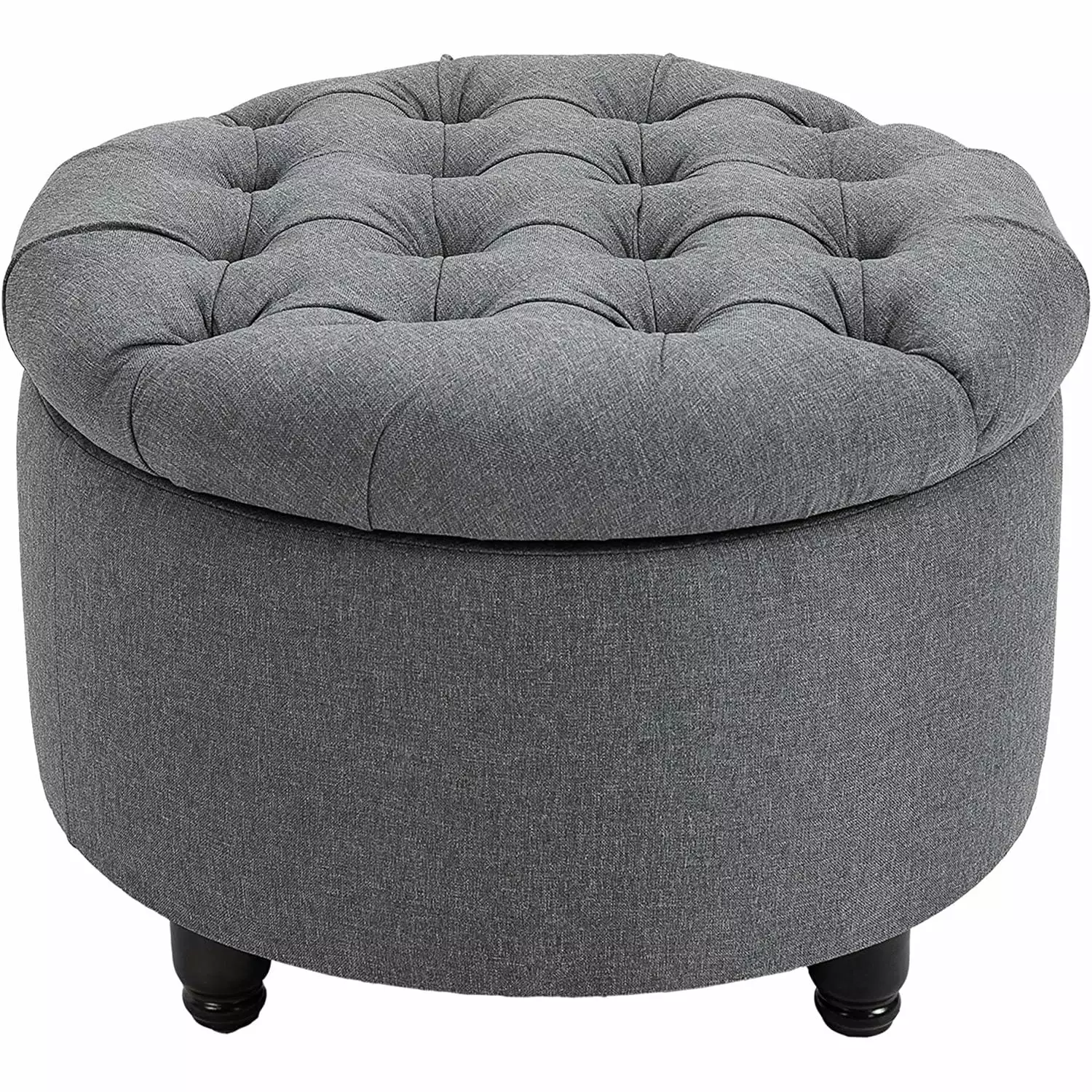 Bilot Round Grey Linen Touch Fabric Storage Stool Ottoman Removable Lid Ottomans