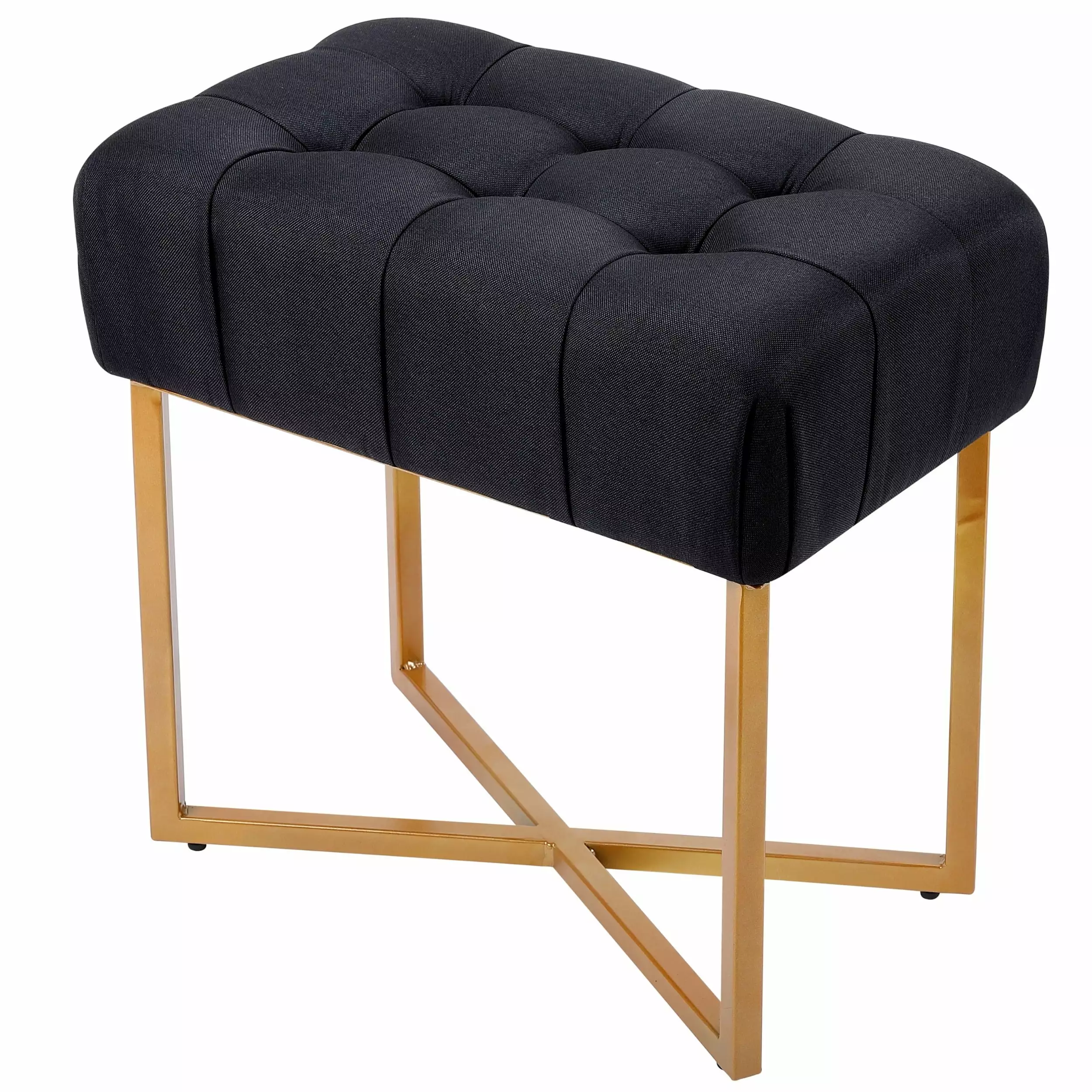 BirdRock Home Rectangular Tufted Black Foot Stool Ottoman Pale Gold Legs Living Room Ottomans