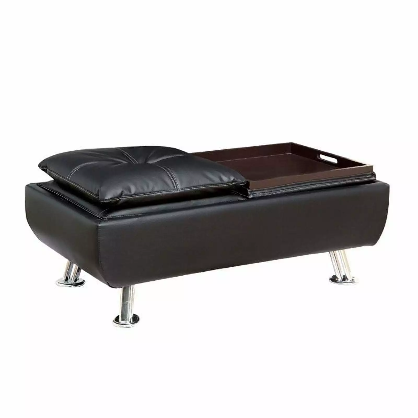 Bowery Hill Contemporary Black Faux Leather Tufted Ottoman Tray Living Room Ottomans