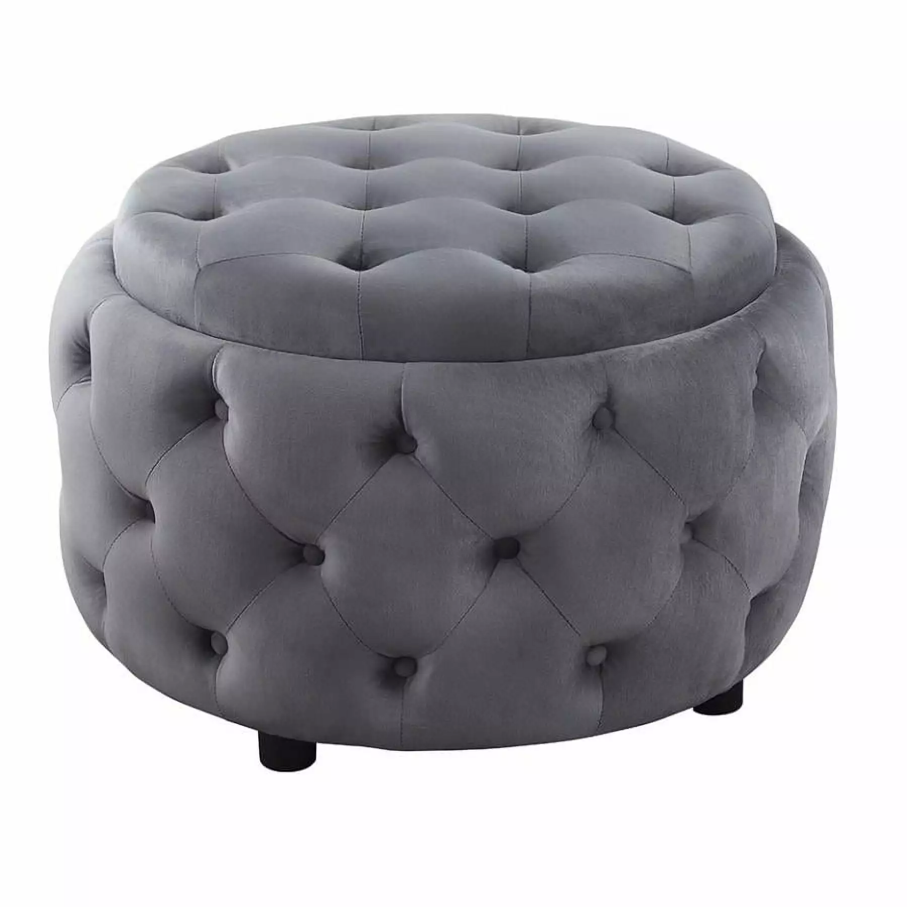 Angelina Tufted Storage Round Ottoman Steel Grey Living Room or Bedroom Ottomans Coaster Company