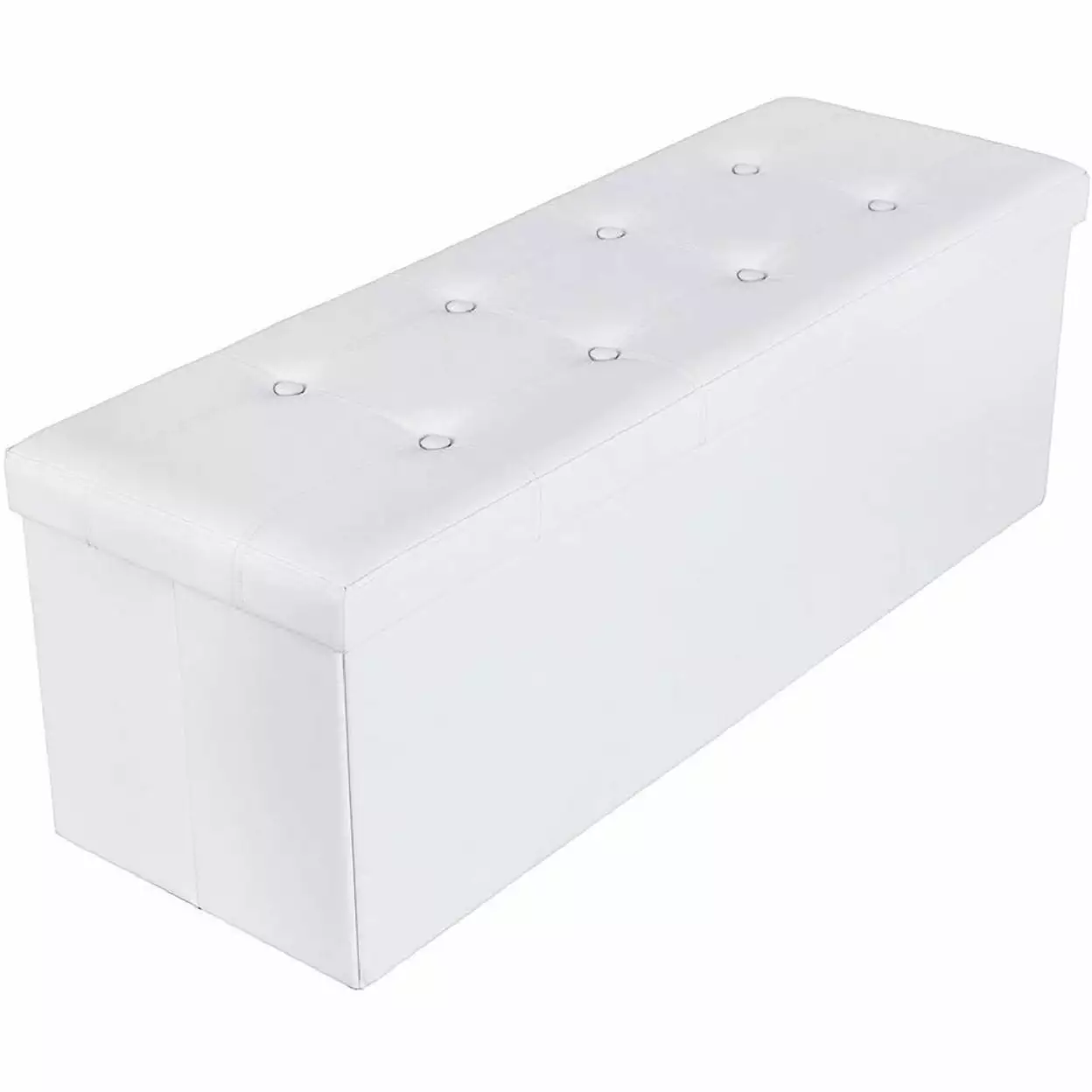 Benjara Rectangular Button Tufted Leatherette Storage Ottoman Bench White Ottomans Convenience Concepts