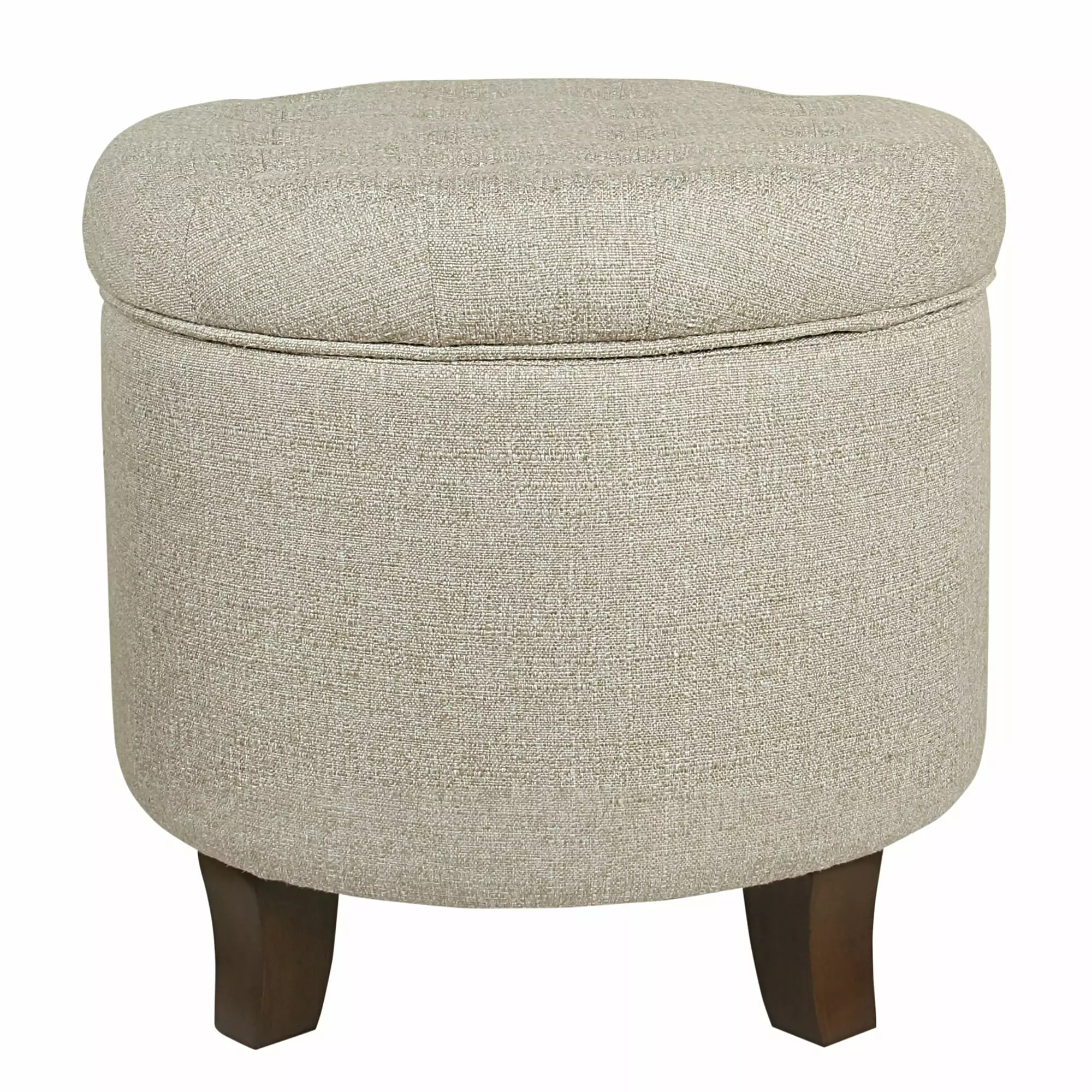 Textured Woven Fabric Upholstered Round Ottoman Lift Top Storage Beige and Brown Ottomans Convenience Concepts