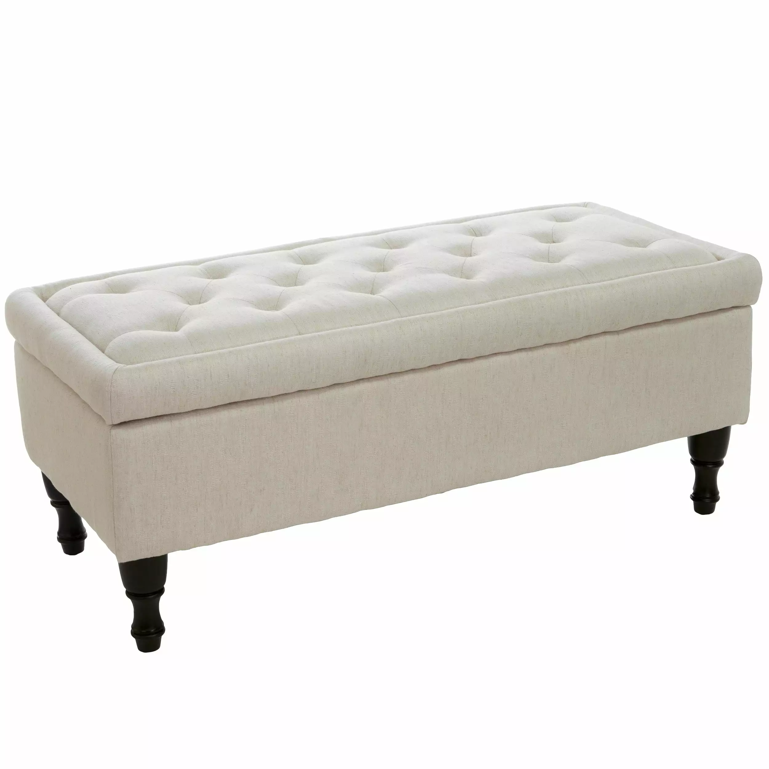 GDF Studio Breanna Contemporary Tufted Storage Ottoman Bench Linen Fabric and Dark Brown Ottomans GDFSTUDIO