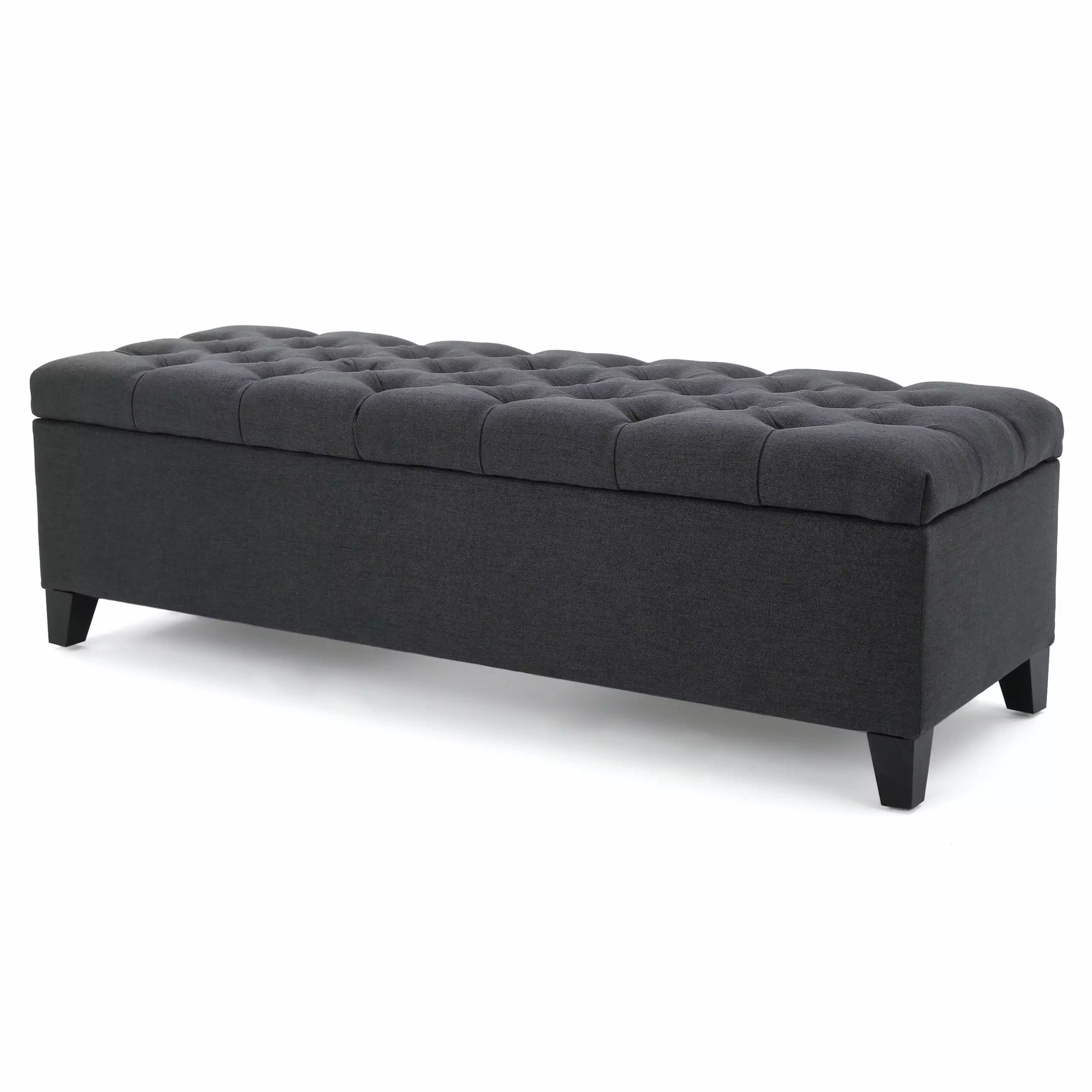 GDF Studio Charleston Contemporary Button Tufted Storage Ottoman Bench Dark Gray Fabric Ottomans GDFSTUDIO